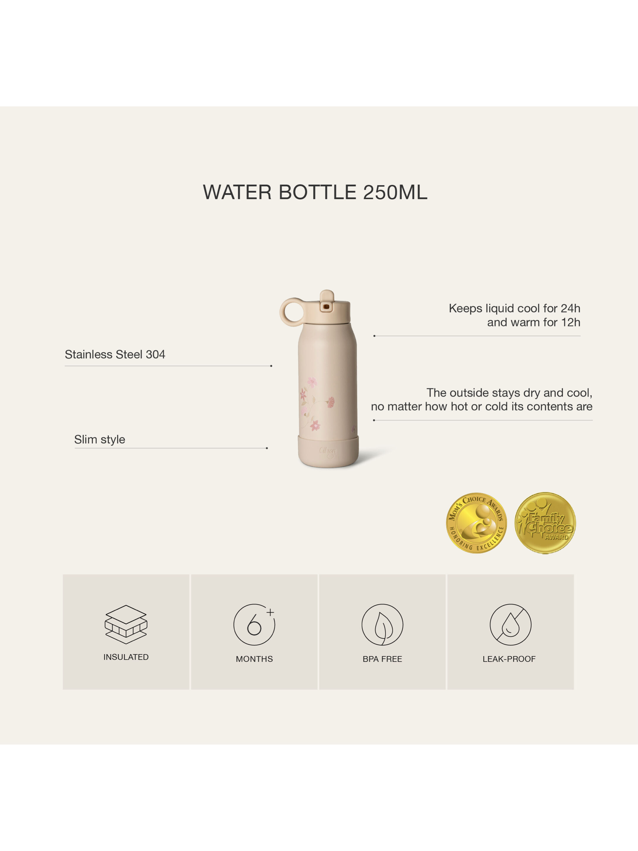 Stainless Steel Water Bottle 250ml - Ballerina image number 4