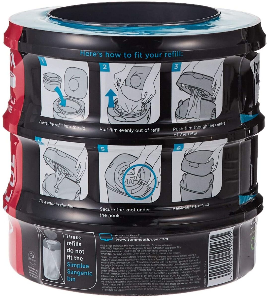 Tommee Tippee Nappy Disposal Sangenic Tec Refills, pack of 3 image number 2