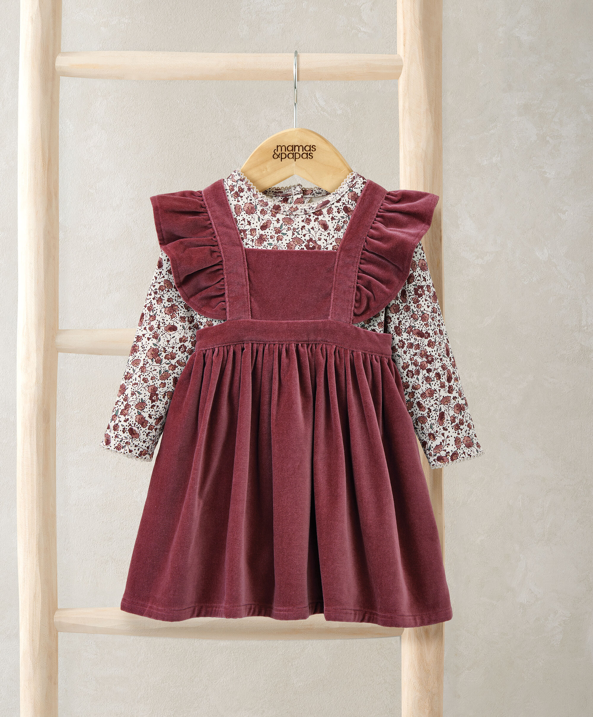Velvet Dress & Floral Bodysuit Set (2 Pieces) image number 1