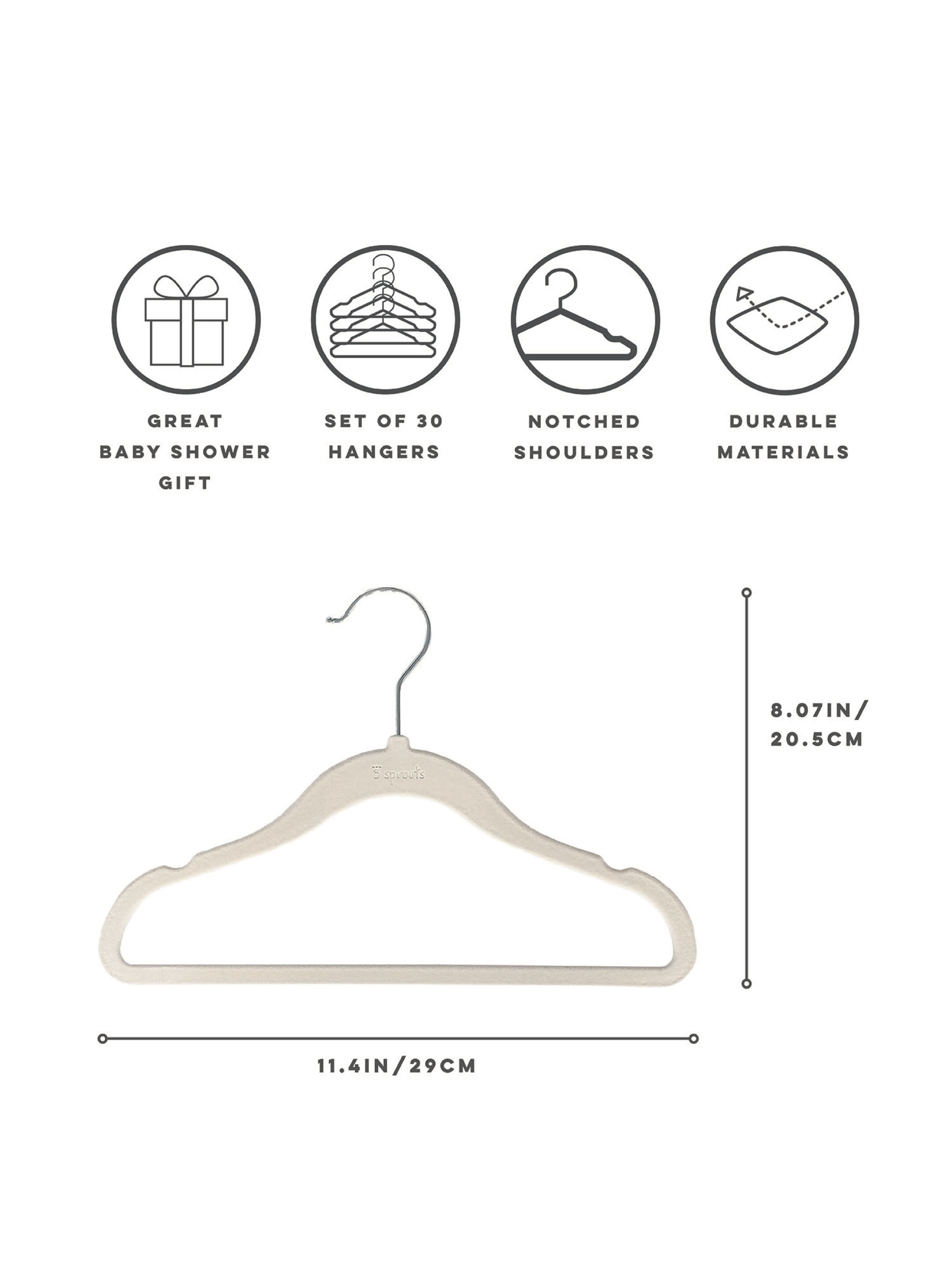 3 Sprouts Velvet Hanger - Cream (Set of 15) image number 3