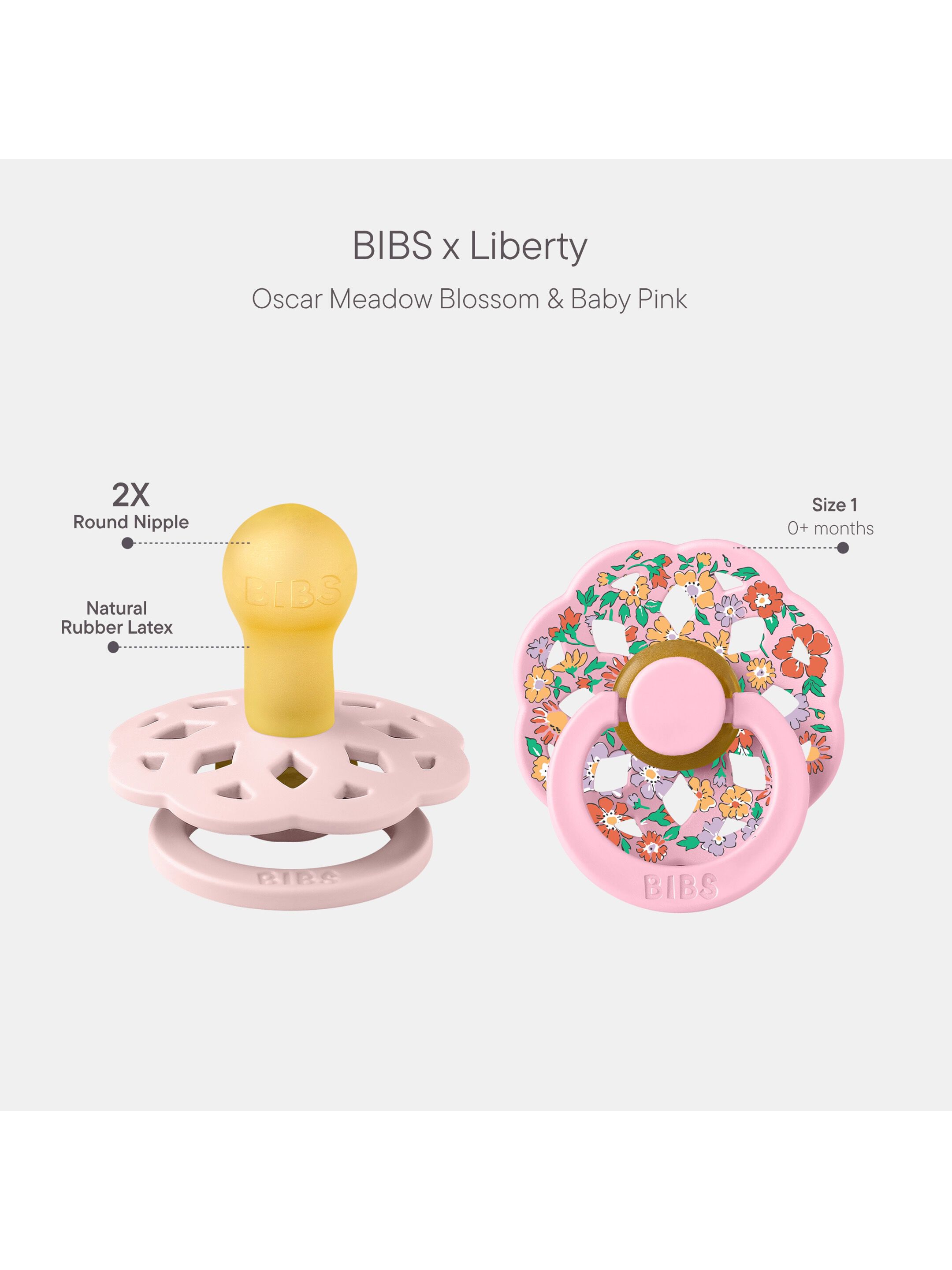 BIBS X Liberty Pacifier Boheme 2 Pack Oscar Meadow Latex Size 1 Blossom Mix image number 2