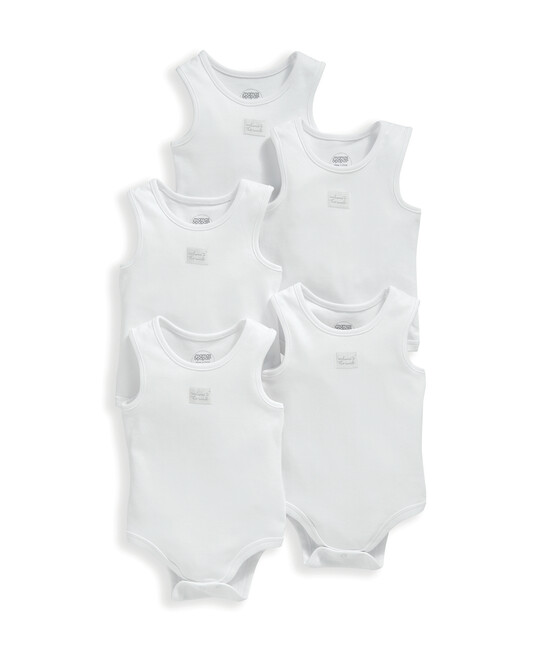 5 Pack Sleeveless White Bodysuits image number 1