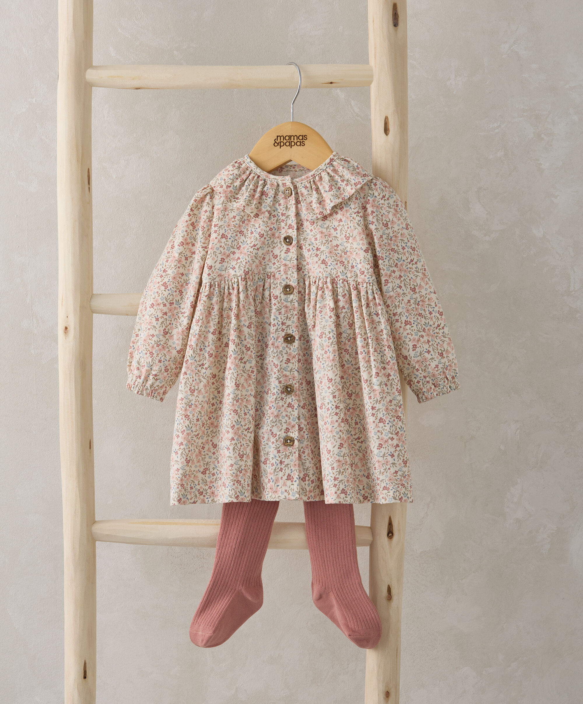 Floral Cord Dress with Tights image number 1