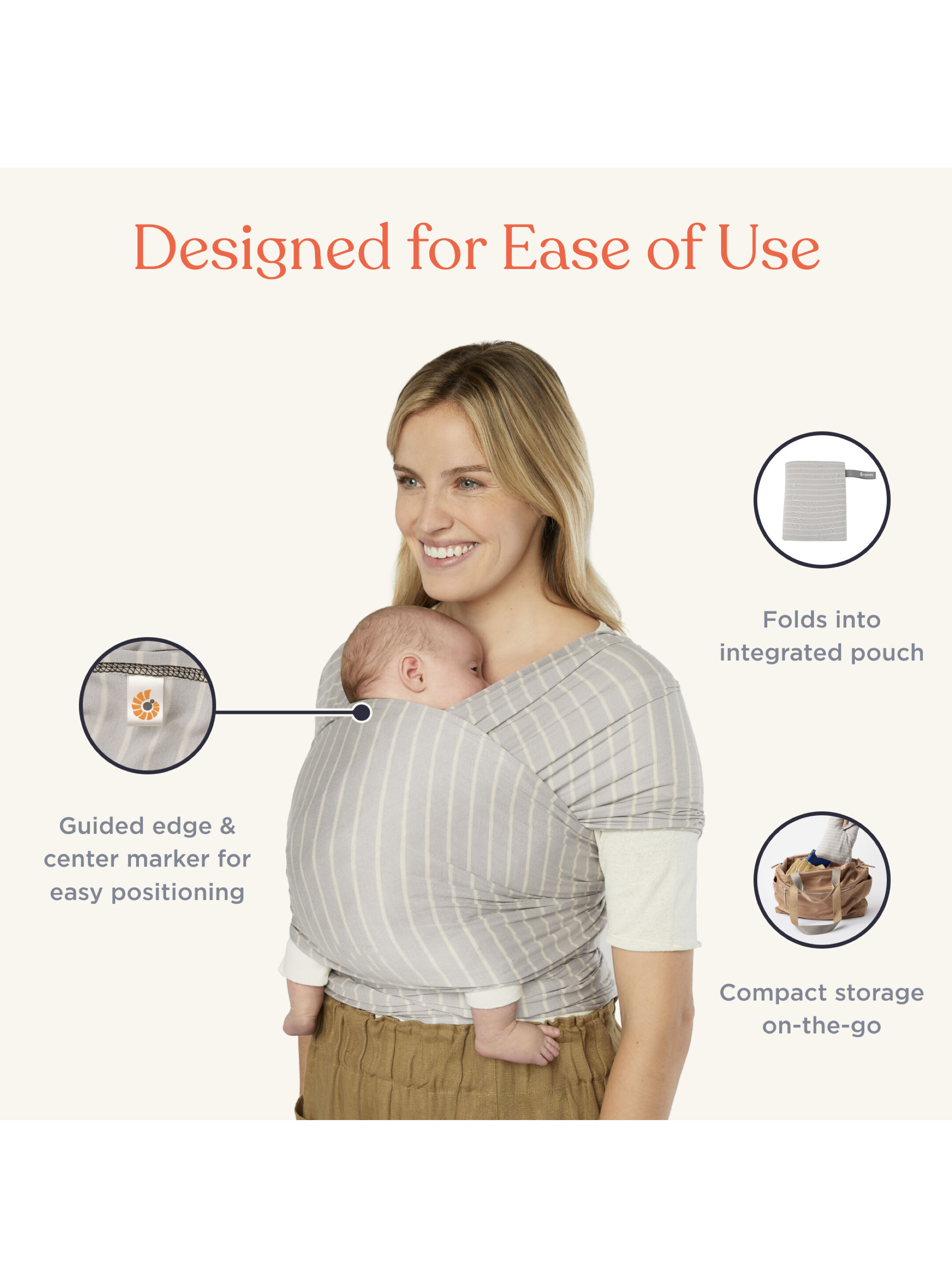 Ergobaby Aura Sustainably Sourced Knit Baby Wrap - Grey Stripes image number 3