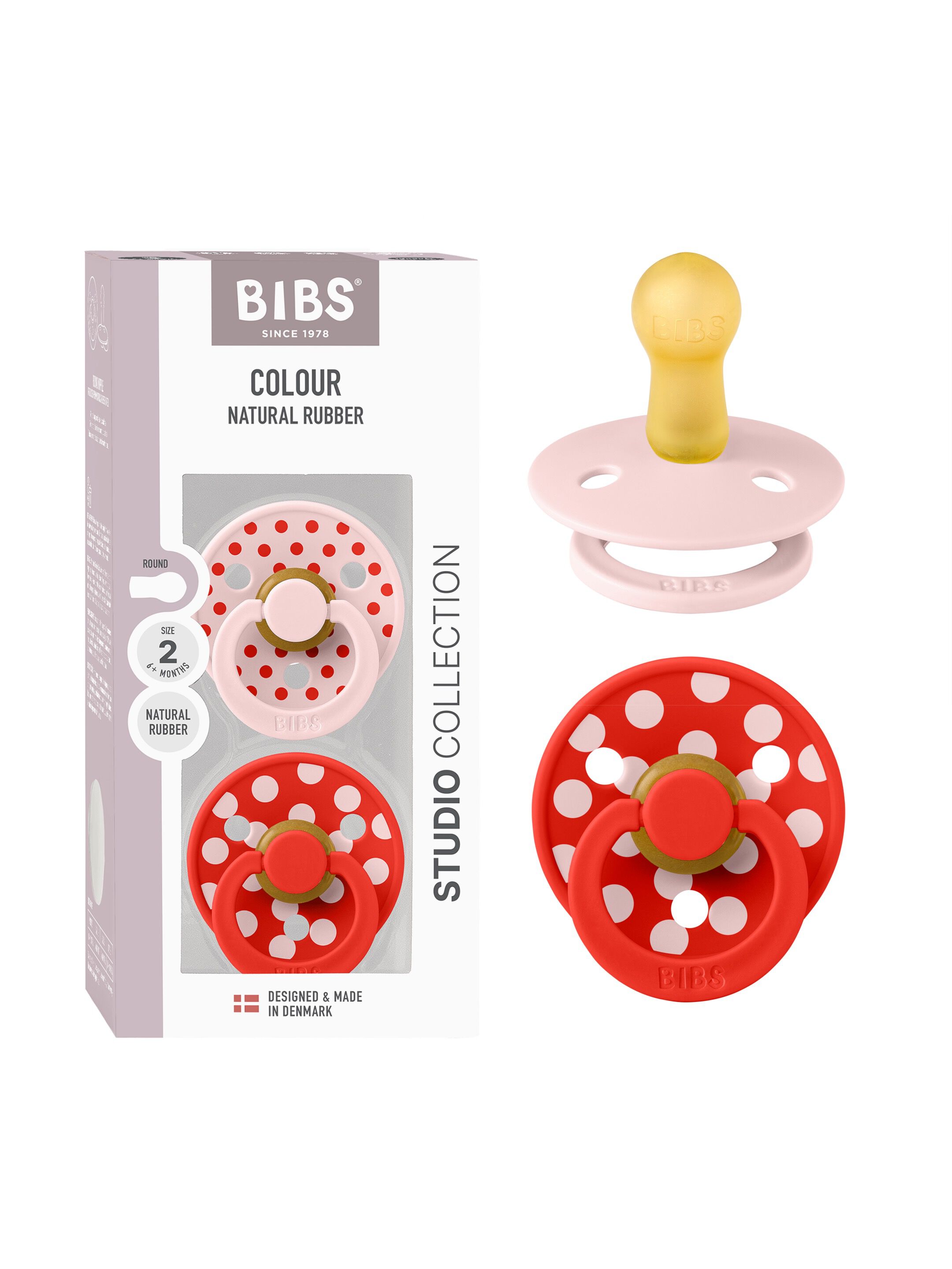 BIBS Pacifier Studio Colour 2 Pack Polka Latex Size 2 Blossom Candy Apple image number 1