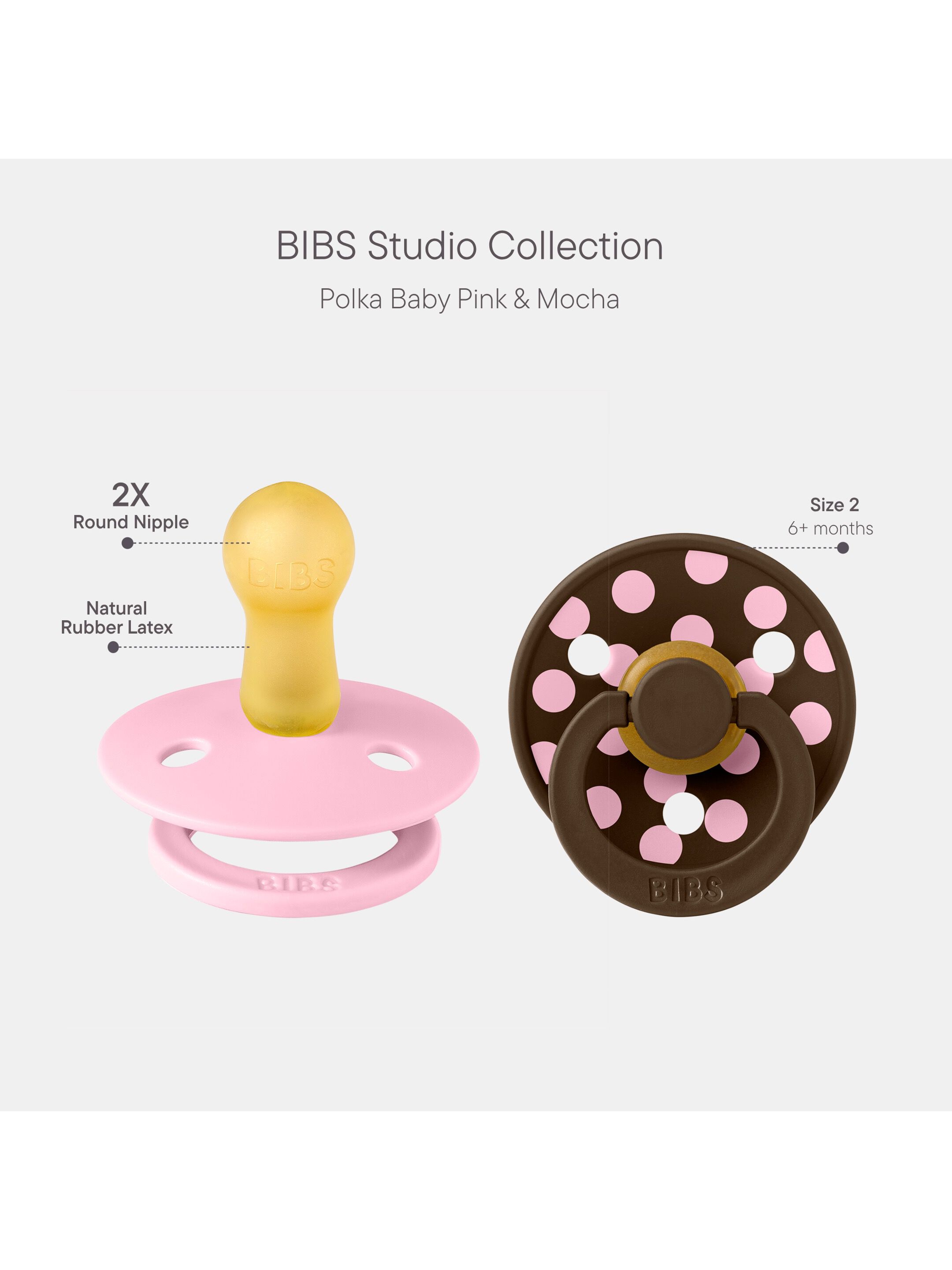 BIBS Pacifier Studio Colour 2 Pack Polka Latex Size 2 Baby Pink Mocha image number 2