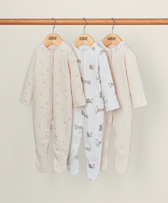 Bunny Floral Sleepsuits (Pack of 3) - Pink image number 1