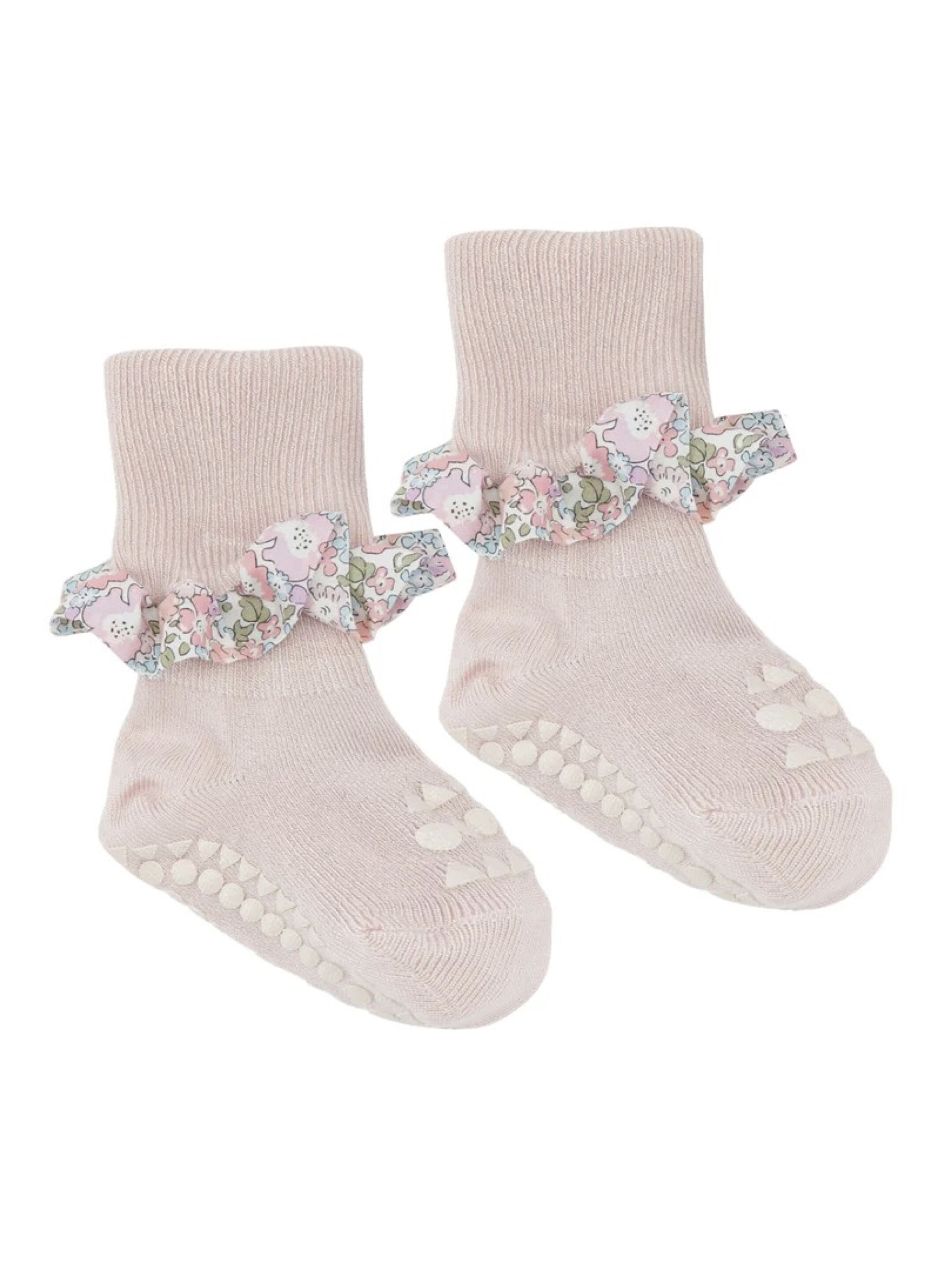 Non-slip Socks Bamboo - Soft Pink with Liberty Ruffle image number 2