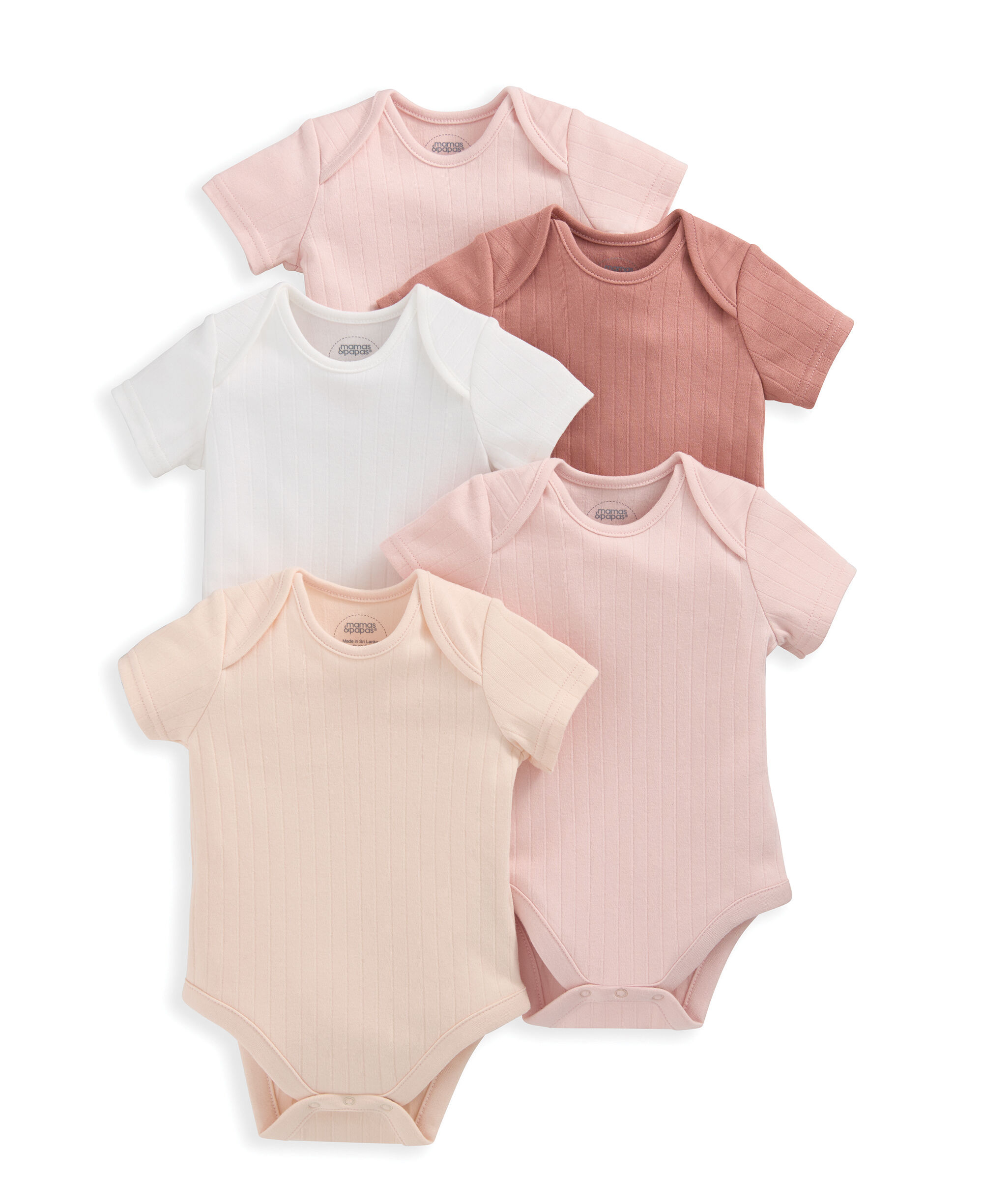 Ribbed Short-Sleeve Bodysuits (Set of 5) - Pink
