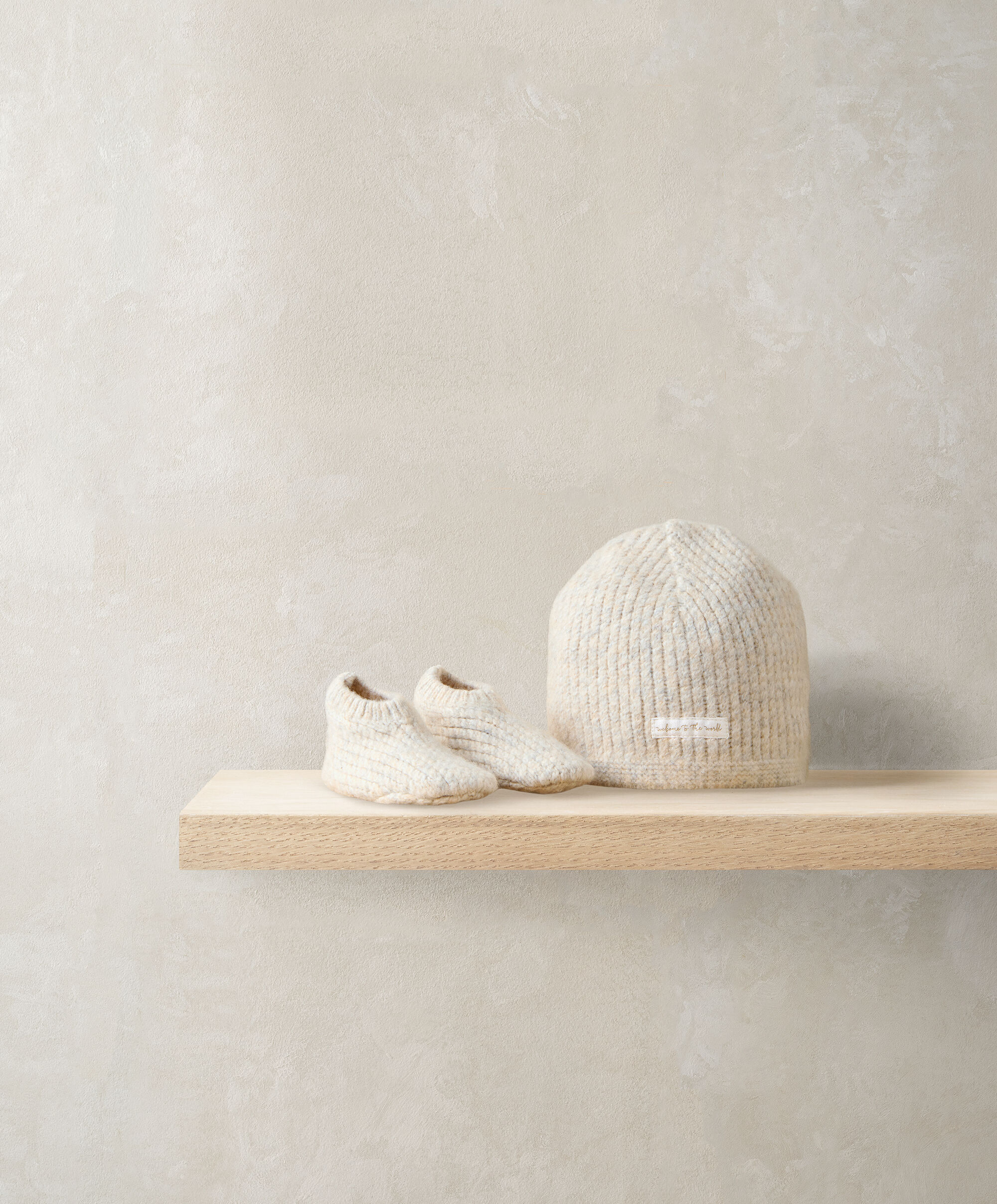Waffle Knit Hat & Booties Set (2 Pieces) - Oatmeal