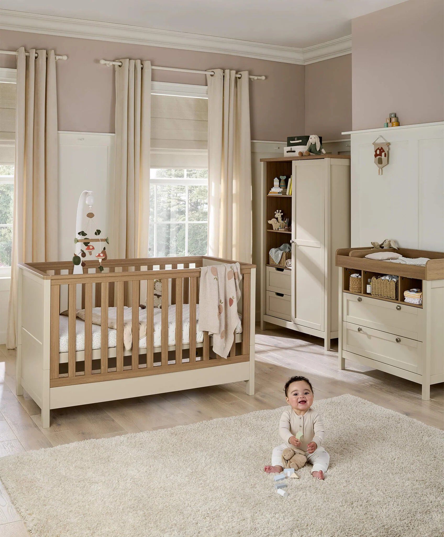 Harwell 4 Piece Cotbed Set with Dresser Changer ,Wardrobe and Nanit Monitor - Cashmere