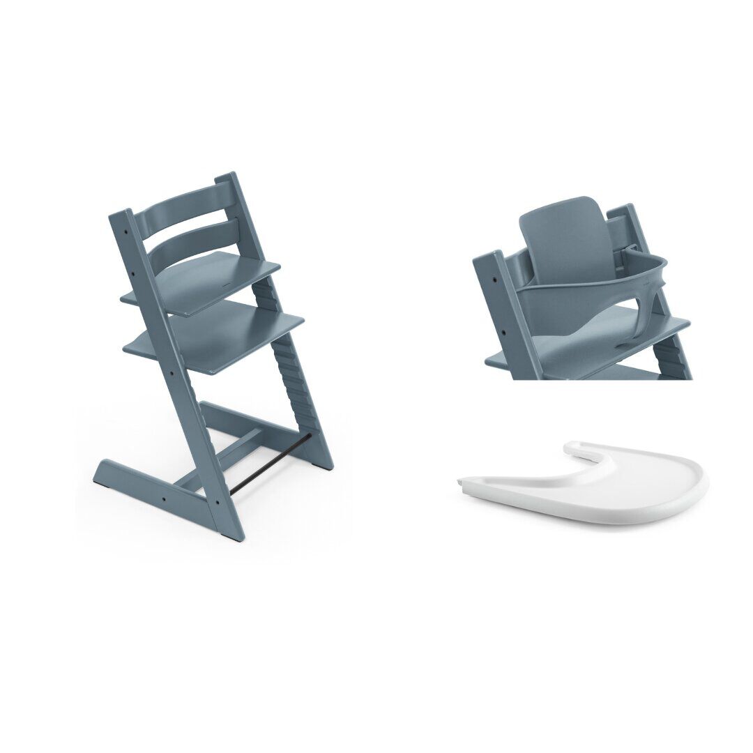 Stokke Tripp Trapp High Chair Fjord Blue + Baby Set + Tray (3 pieces) image number 1