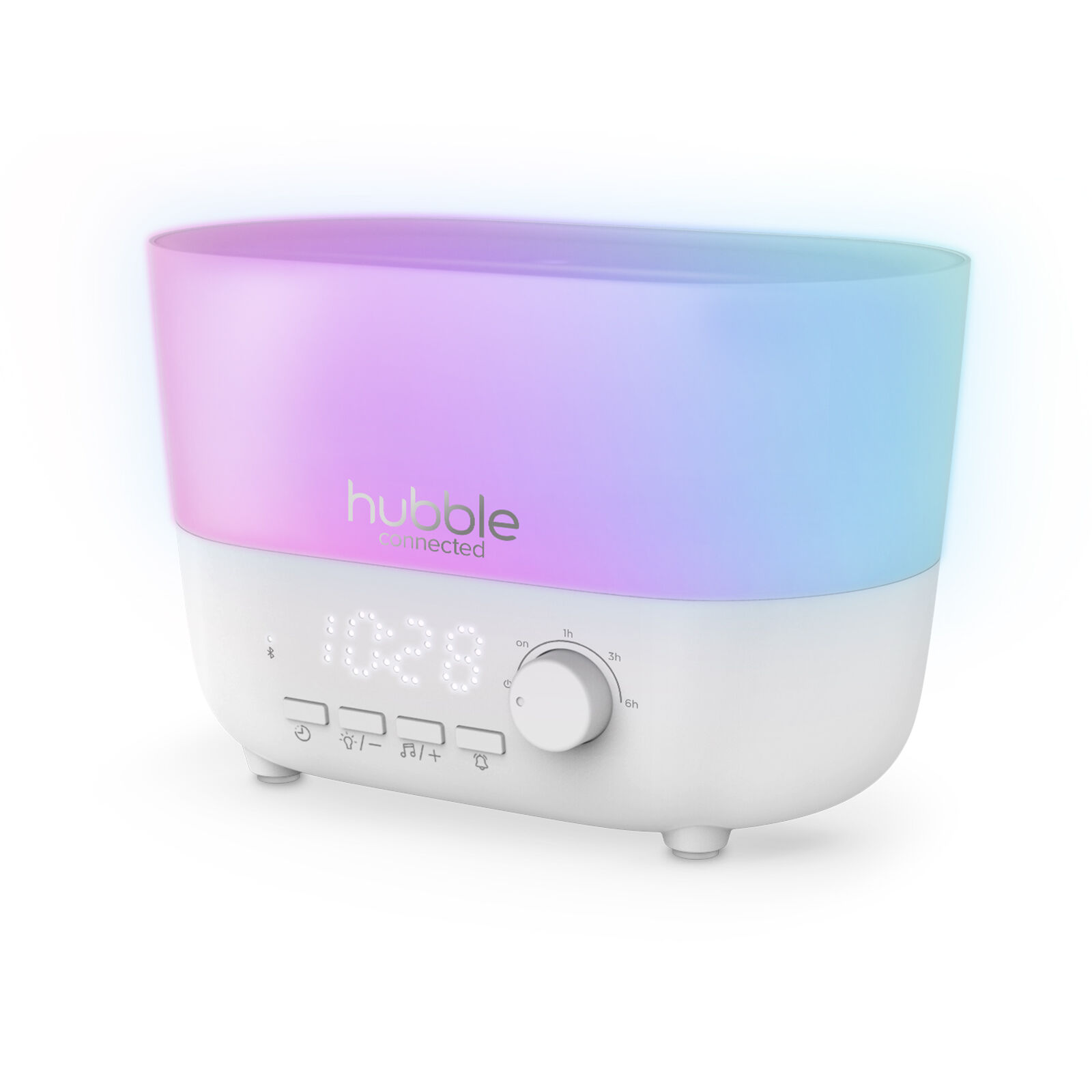 Hubble Mist, 5-in-1 Humidifier with Aroma Diffuser, Bluetooth Speaker, Night Light and Digital Clock - White image number 1