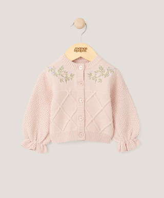 Floral Embroidered Cardigan - Pink