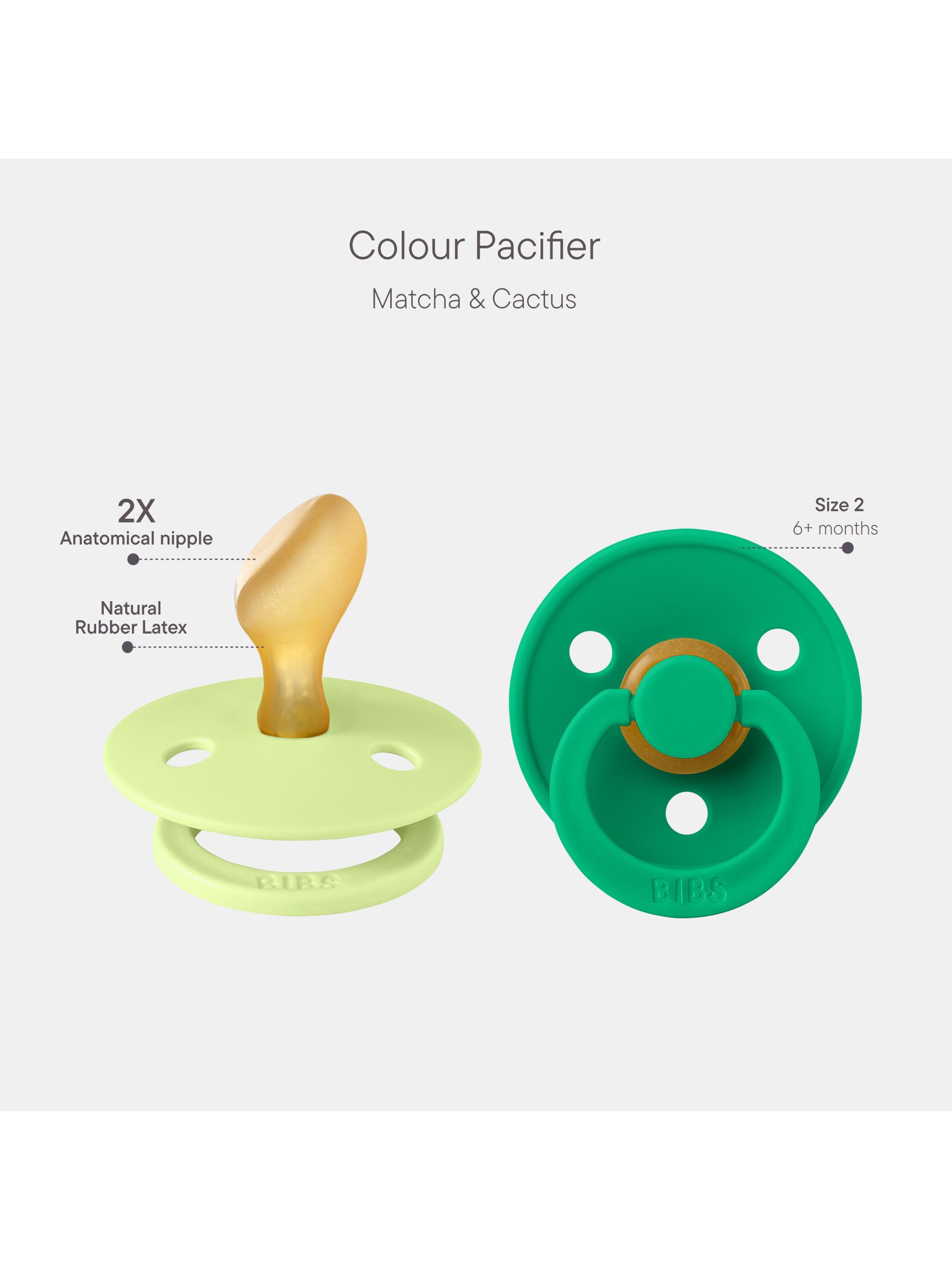 BIBS Pacifier Colour 2 pack Latex Size 2 Matcha/Cactus image number 2