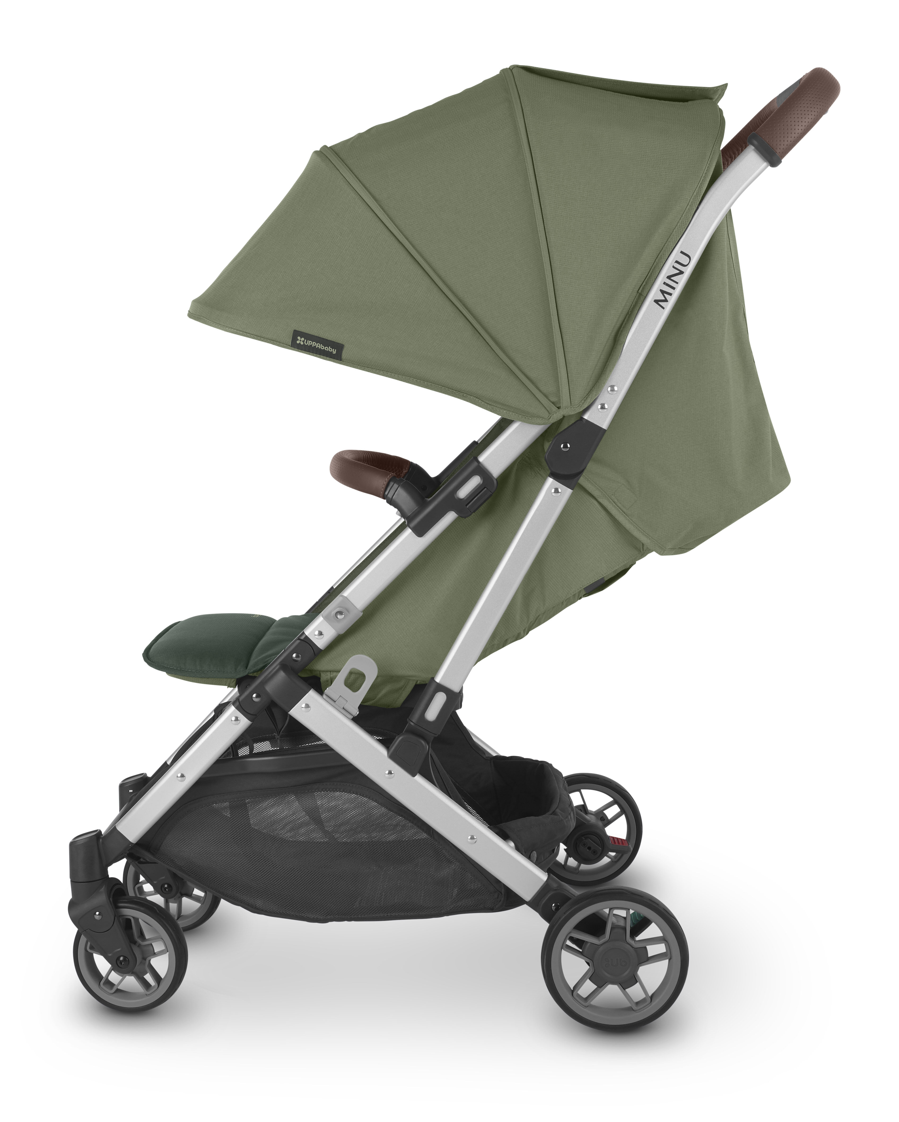 UPPAbaby Minu V2 Stroller - Emelia - Sage Green M&eacute;lange | Silver Frame | Chestnut Leather
