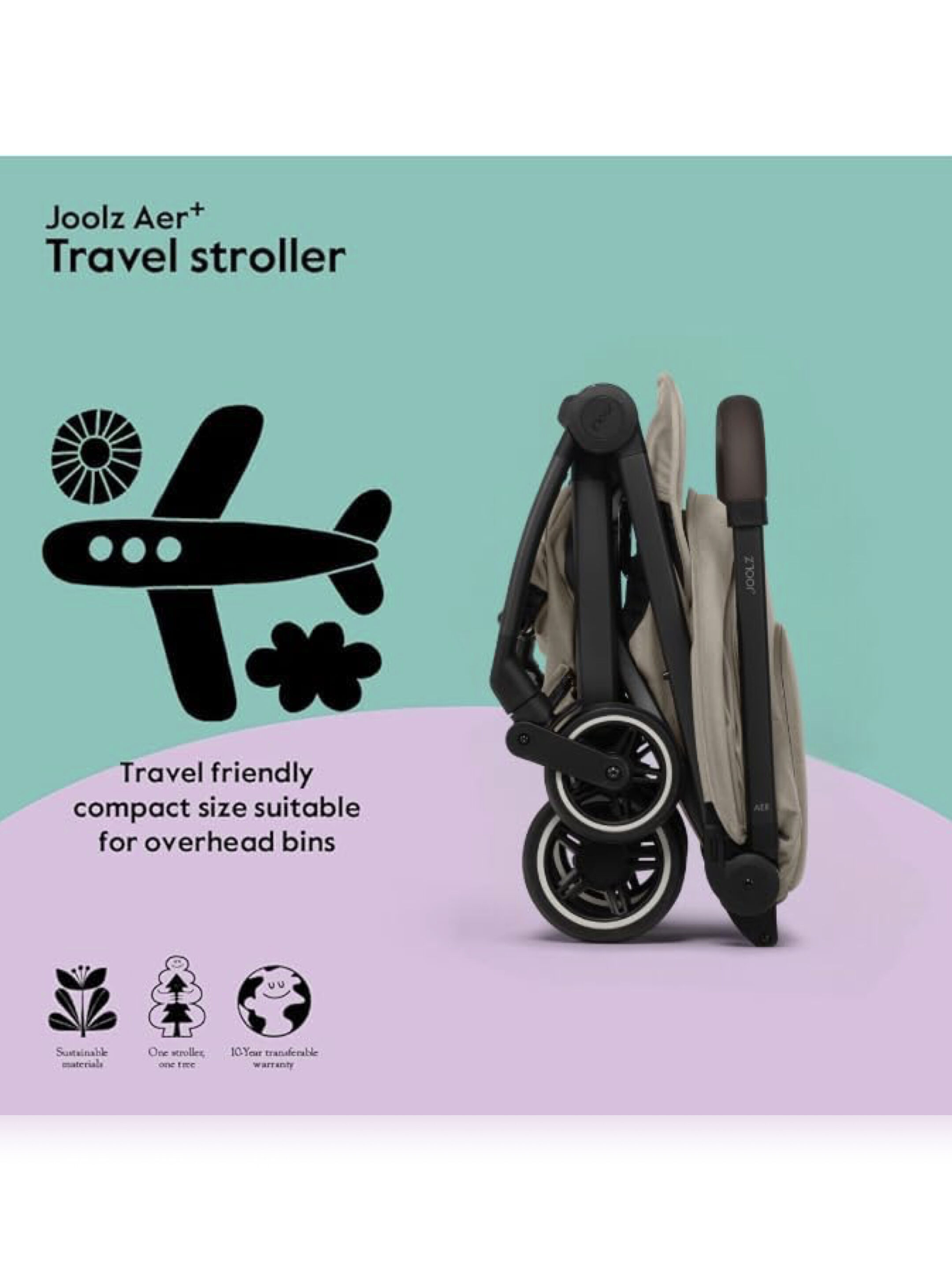 Joolz Aer+ Compact Travel Stroller - Sandy Taupe image number 5