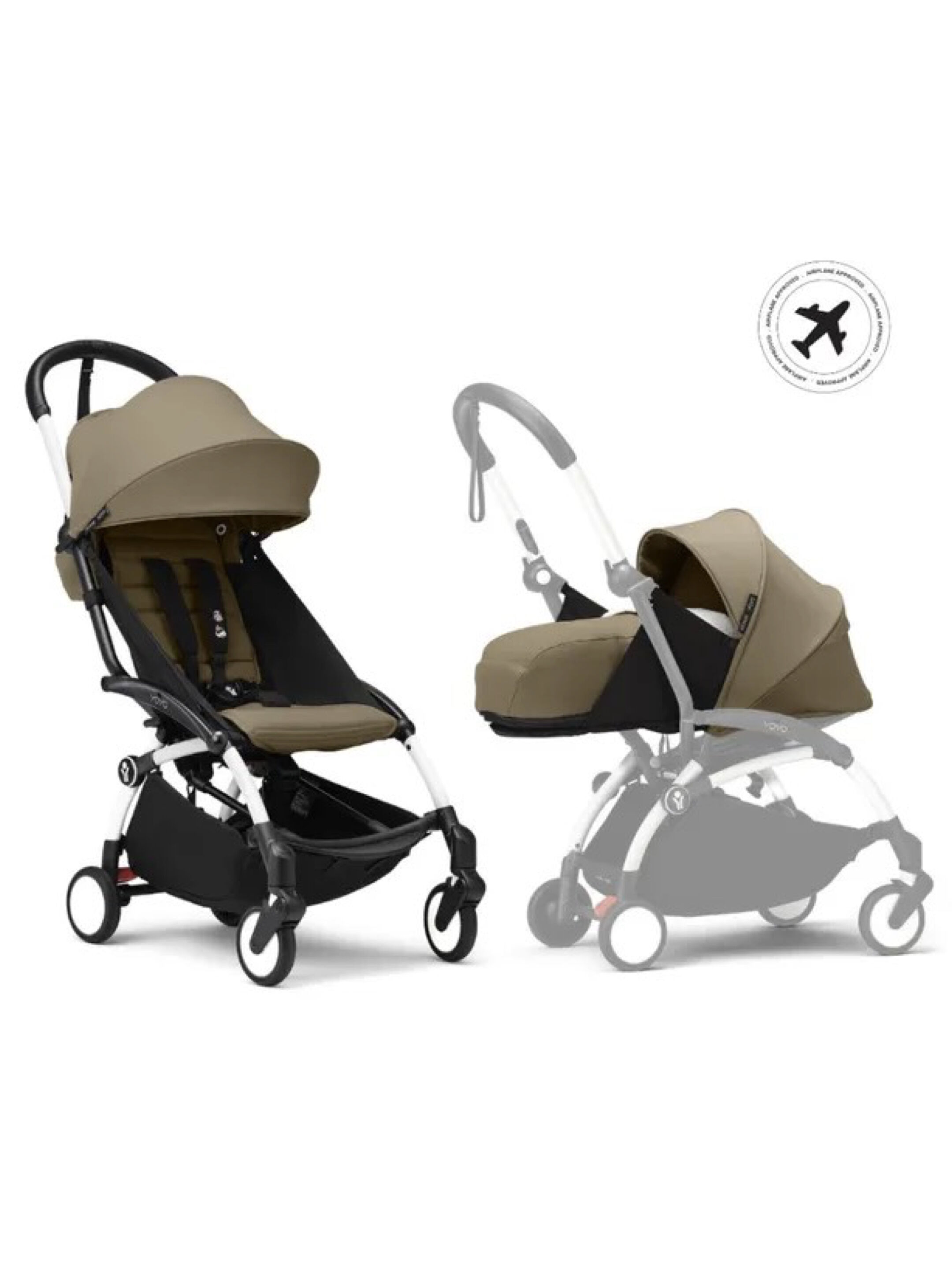 Stokke YOYO3 Full Stroller with White Frame, 0+ Newborn and 6+ Color Pack - Toffee (3 pieces)