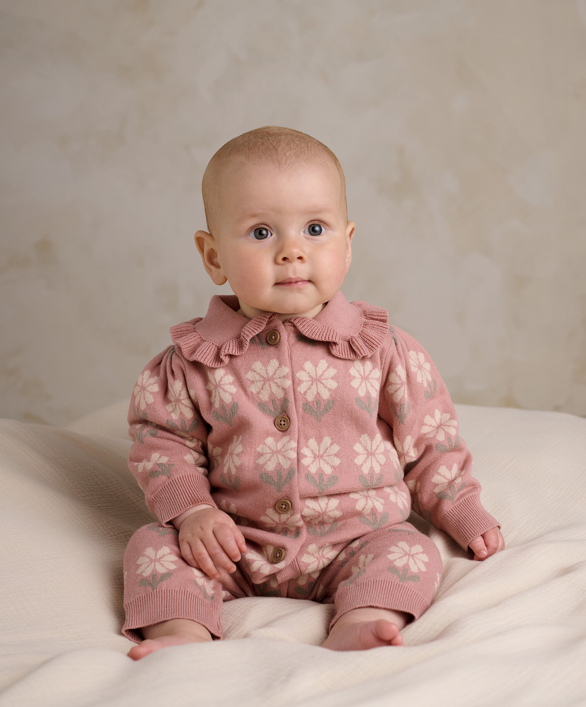 Pink Floral Knitted Romper image number 1