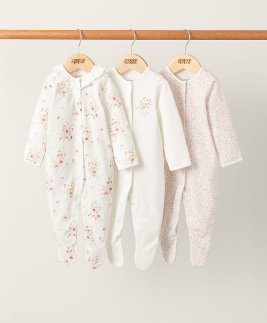 Watercolour Flowers Sleepsuits (Set of 3) - Pink image number 3