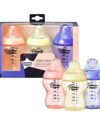 Tommee Tippee Closer to Nature Feeding Bottle, 260ml x 3 -� Assorted