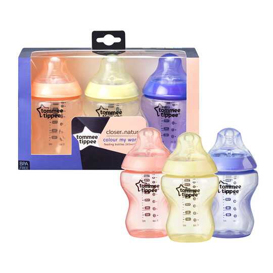 Tommee Tippee Closer to Nature Feeding Bottle, 260ml x 3 -� Assorted image number 1