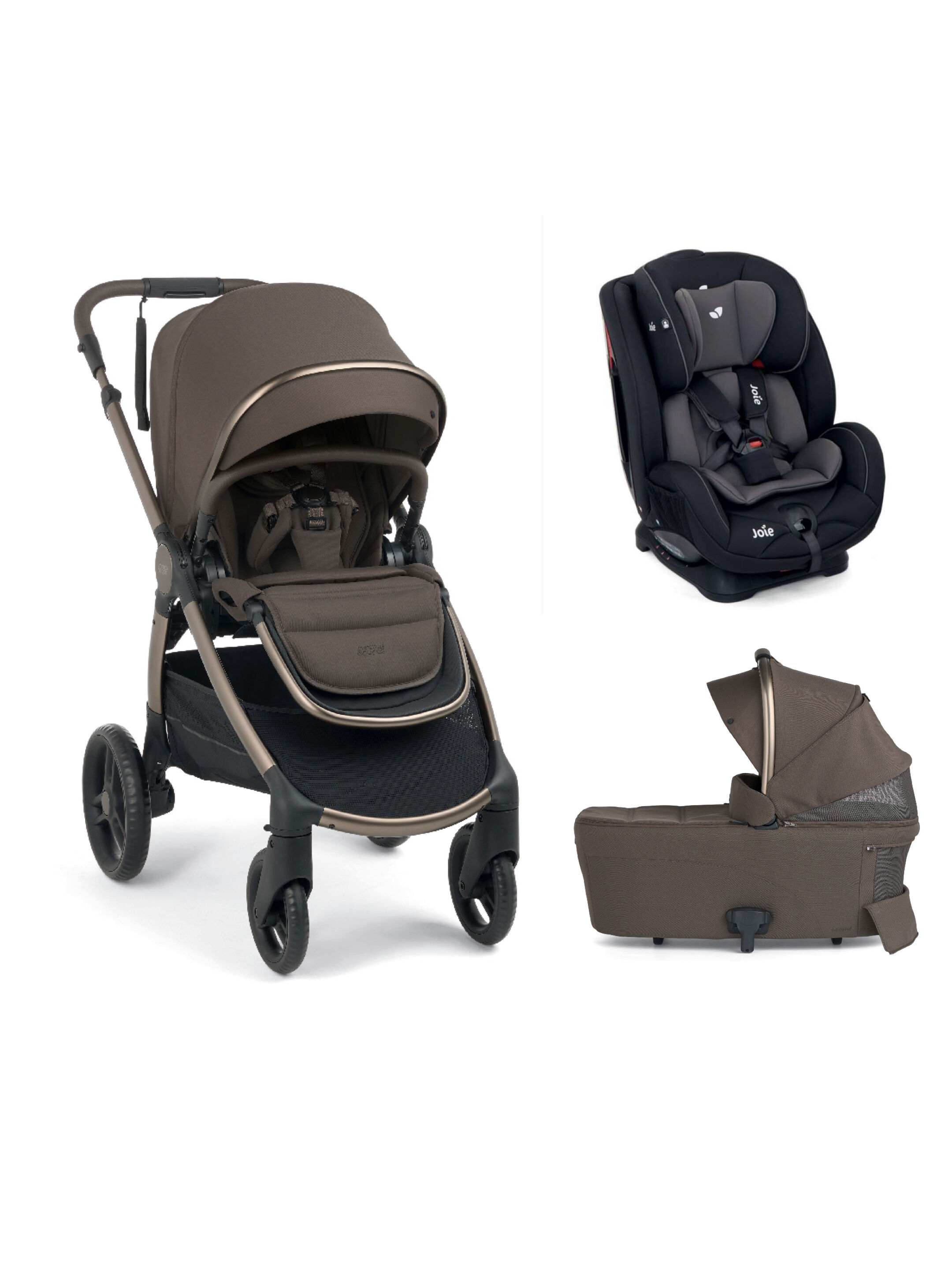 Ocarro 2 Pushchair and Carrycot Bundle with Joie Stages Adjustable Baby to Child Car Seat (3 Pieces) Coal - Crema