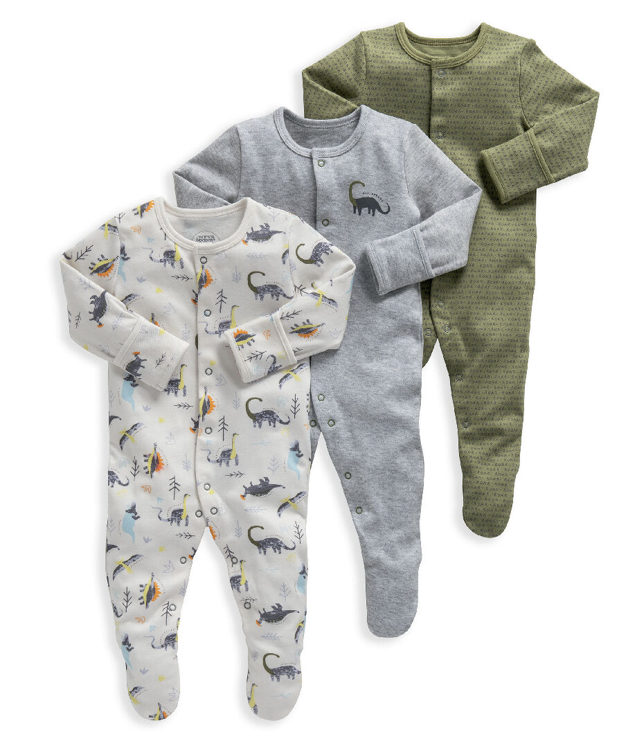 Jersey Cotton Dinosaur Sleepsuits 3 Pack image number 1