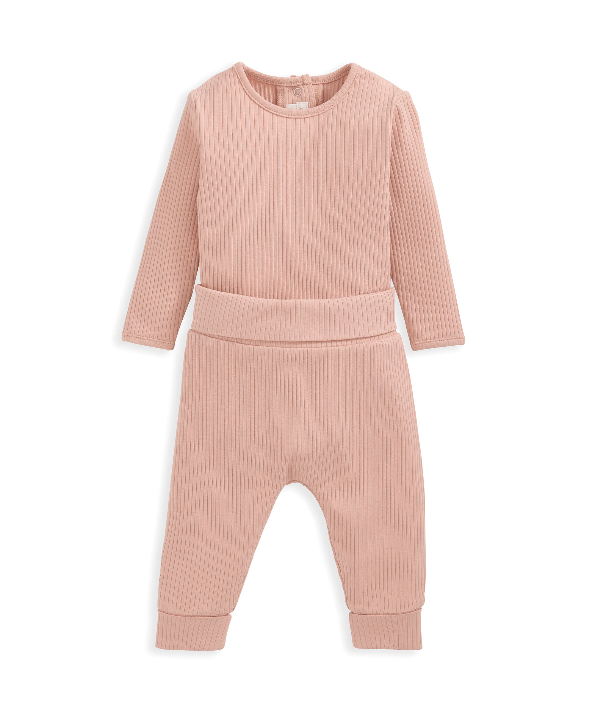 Organic Ribbed Bodysuit & Bottoms - Pink image number 4