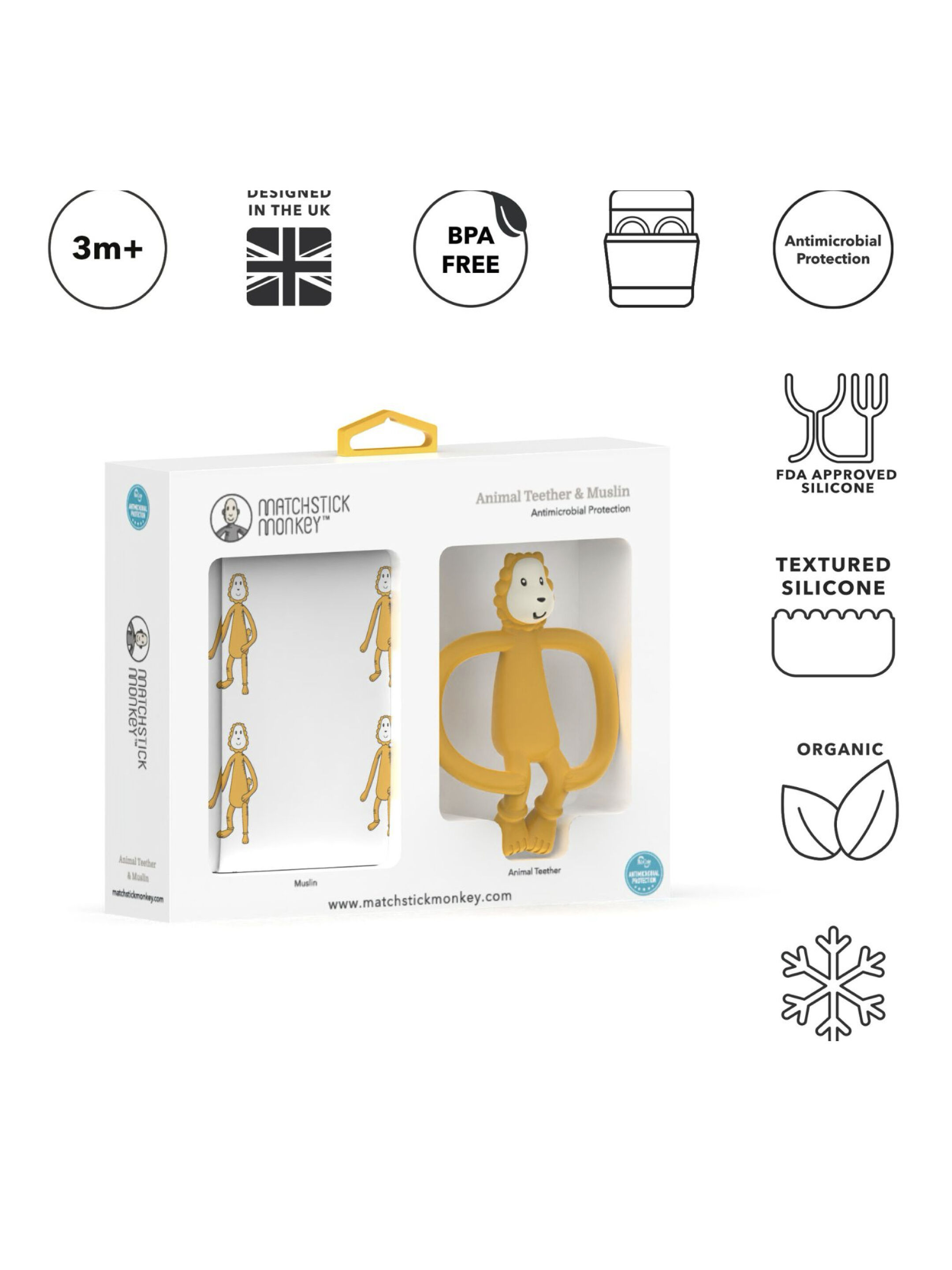 Matchstick Monkey Animal Teether & Muslin Gift Set image number 1