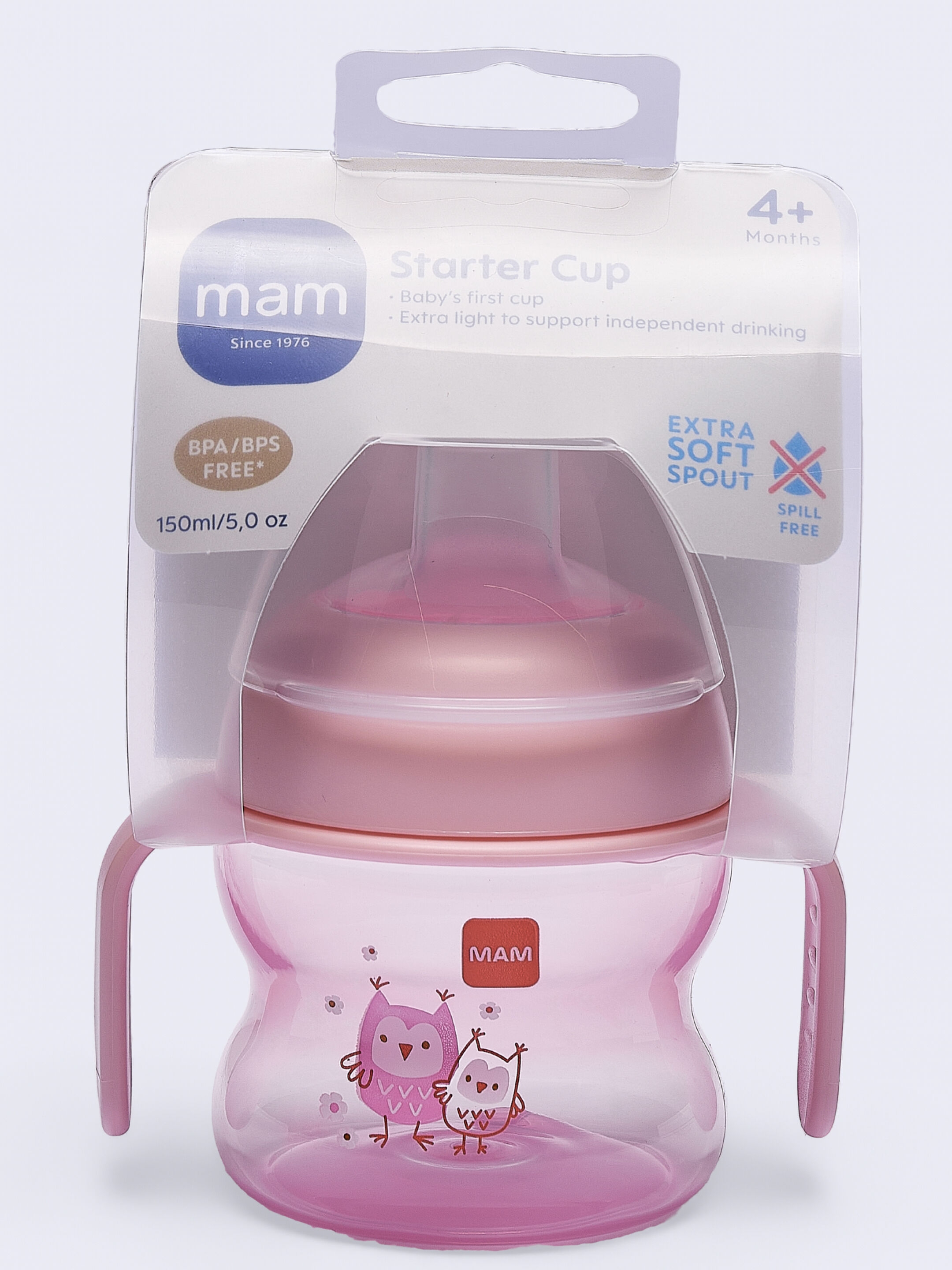 Mam Baby Starter Cup  Silicone Cup - 4 M+ | Fores Pink - 150 Ml - Pack of 1 image number 4