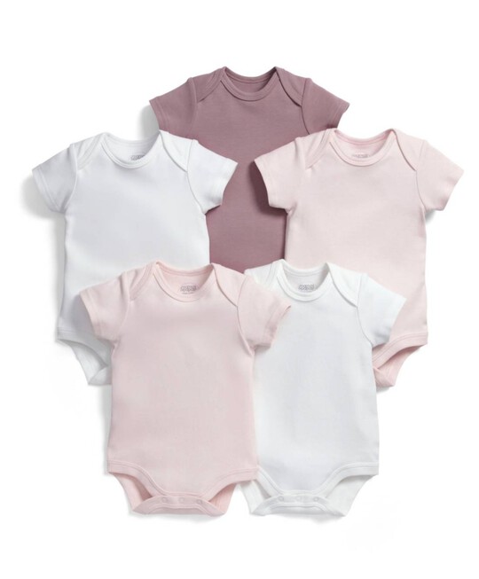 Short Sleeved Pink Bodysuits (5 Pack) image number 1