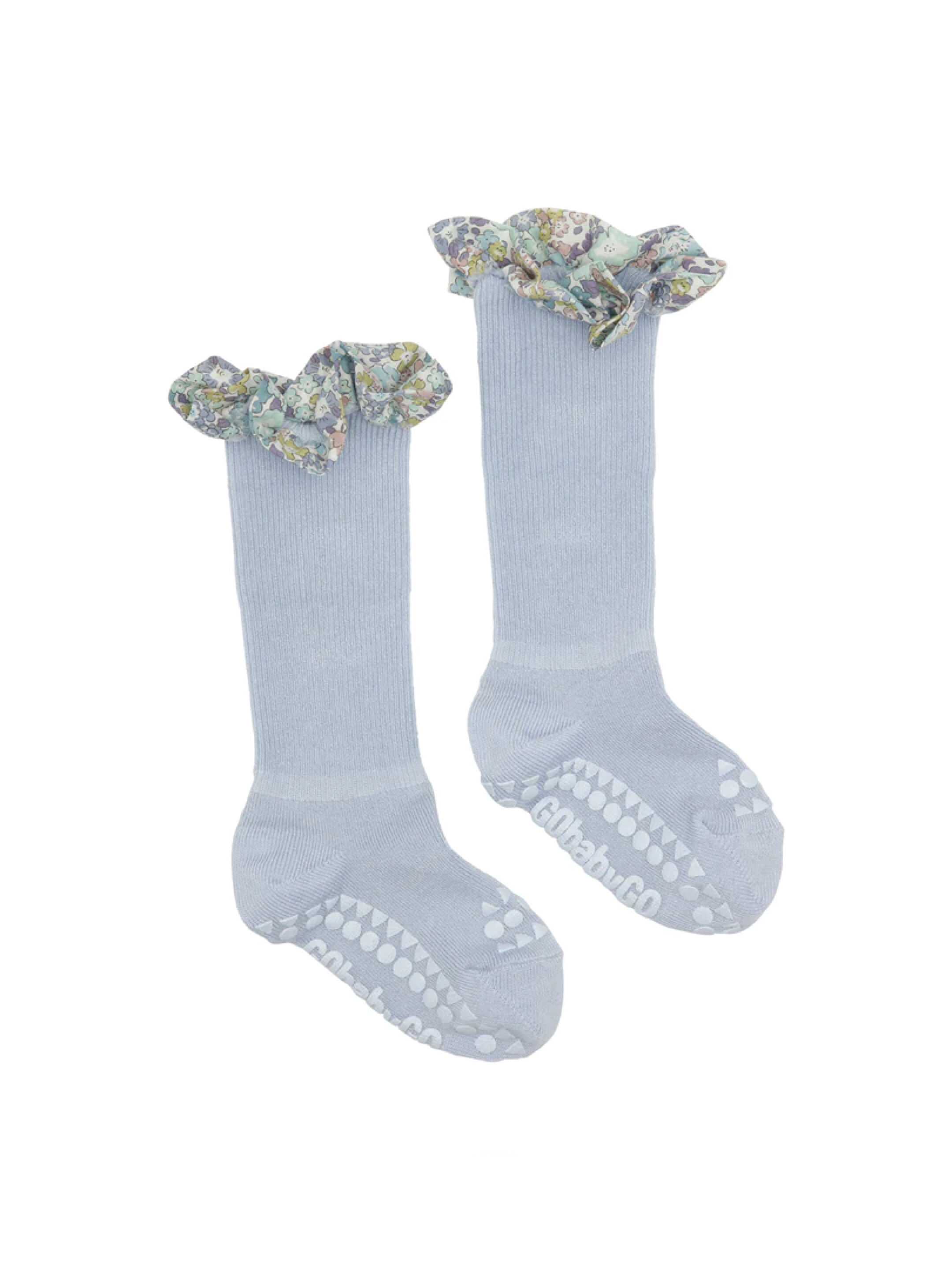 Non-slip Socks Bamboo - Sky Blue with Liberty Ruffle image number 3