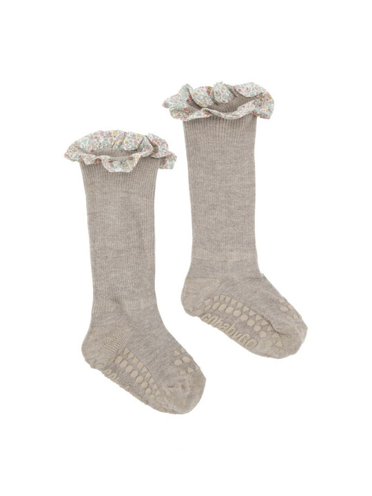Non-slip Socks Bamboo - Sand with Liberty Ruffle image number 3