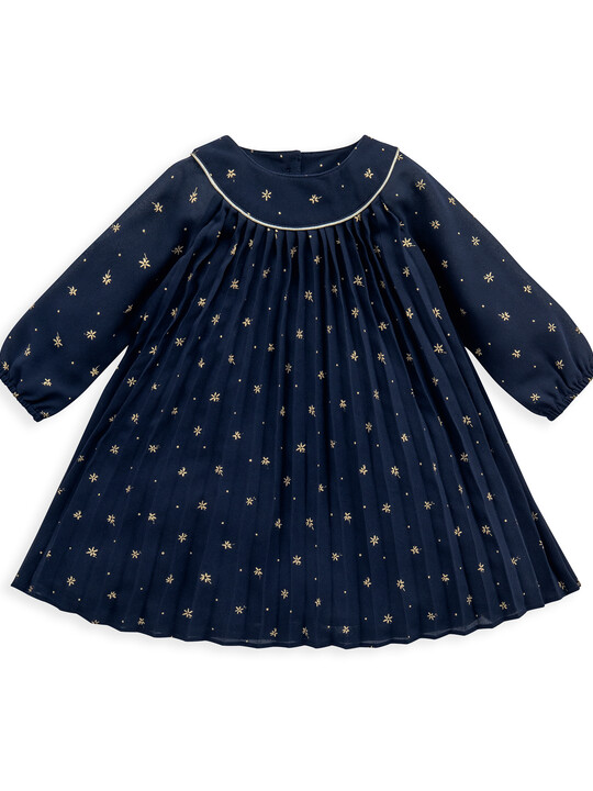 Navy Pleated Star Print Dress image number 1