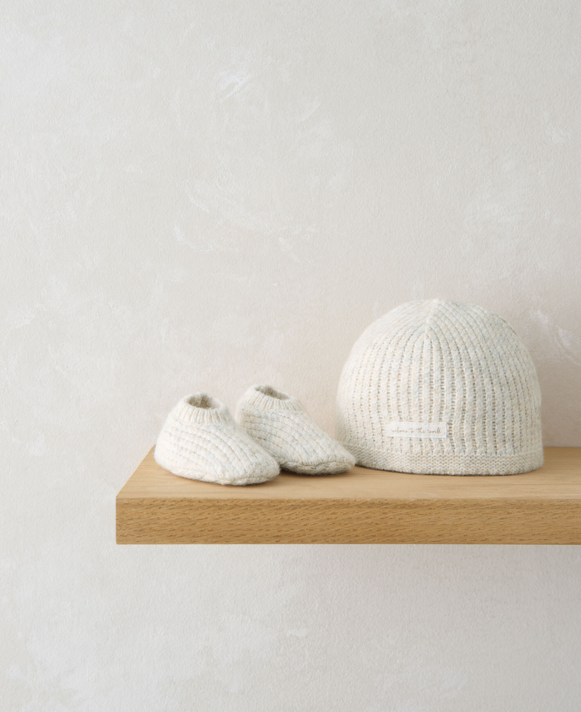 Knitted Hat & Booties - Beige
