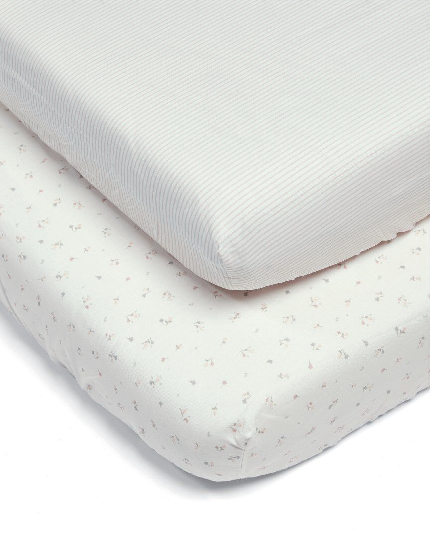 Welcome to the World Fitted Sheets (Pack of 2) - Pink Striped & Floral Print image number 1