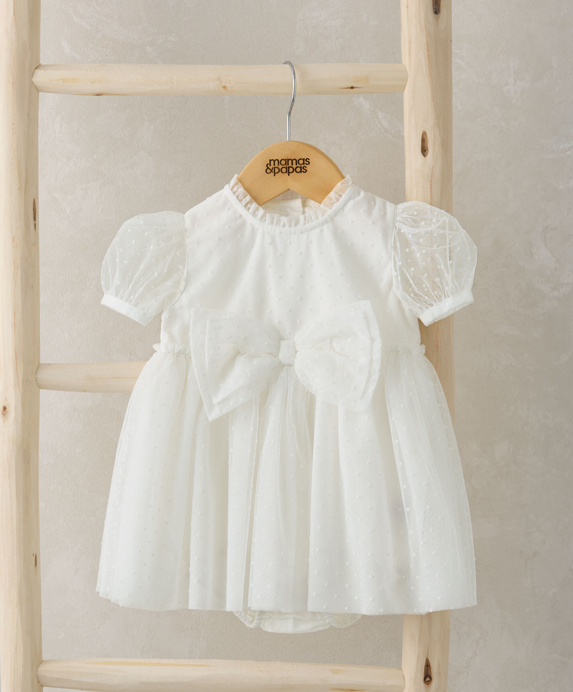 Spotted Flock Bow Romper - White image number 1