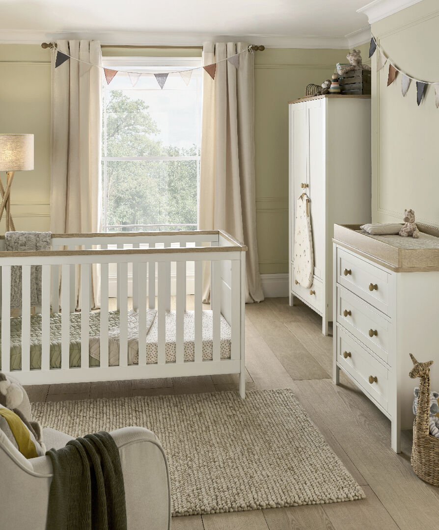 Wedmore 3 Piece CotBed With Dresser Changer and Wardrobe - White/Oak