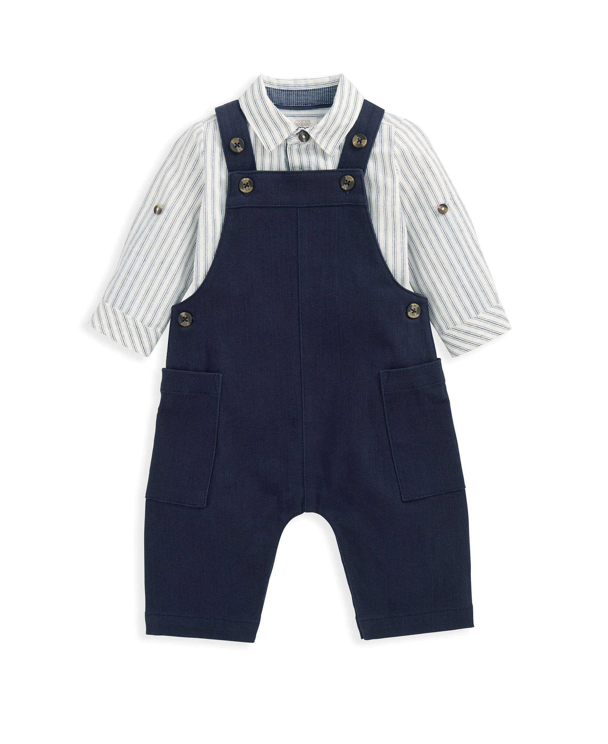 2 Piece Stripe Shirt & Dungaree Set - Blue image number 4