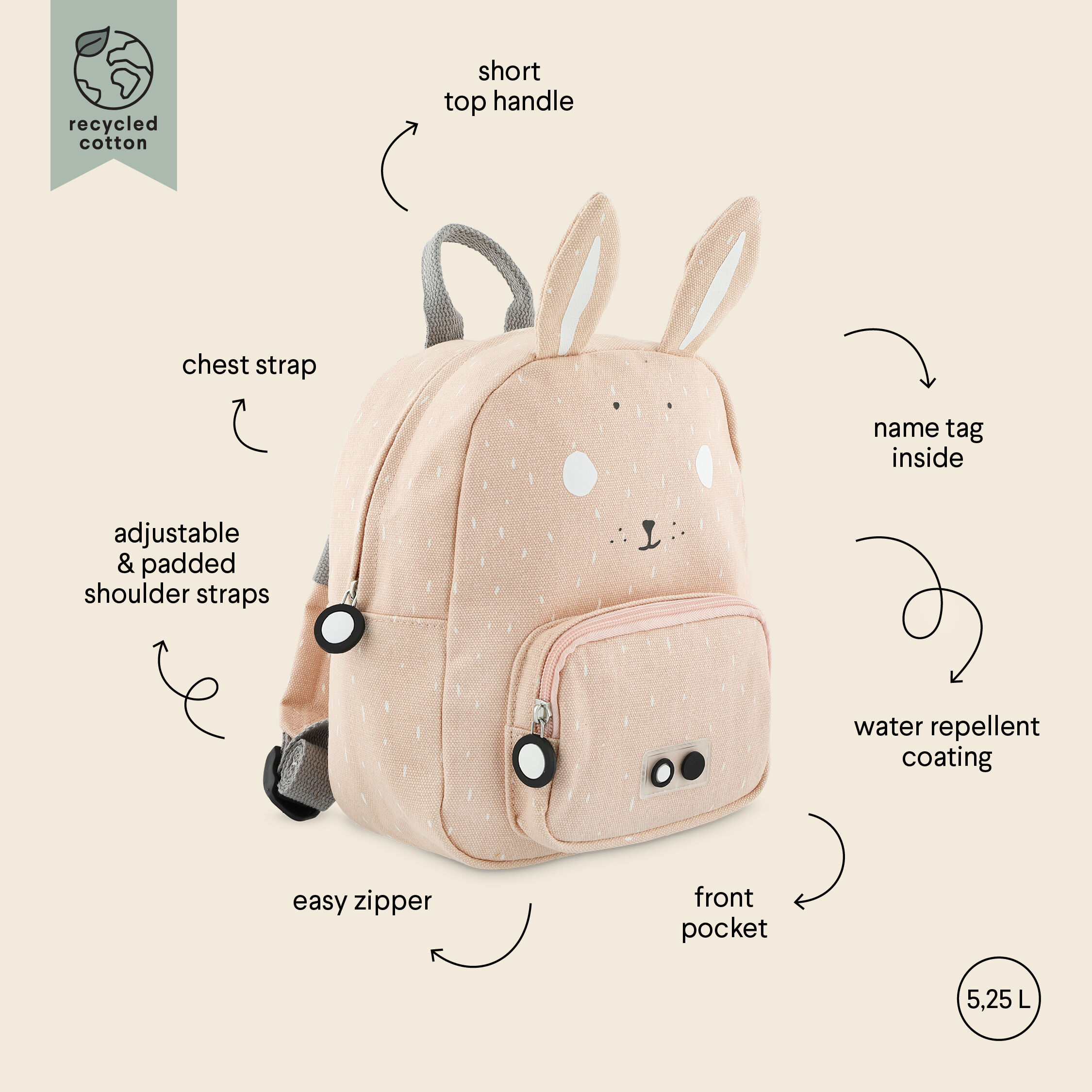 Trixie Backpack Small Mrs. Rabbit - Pink image number 6