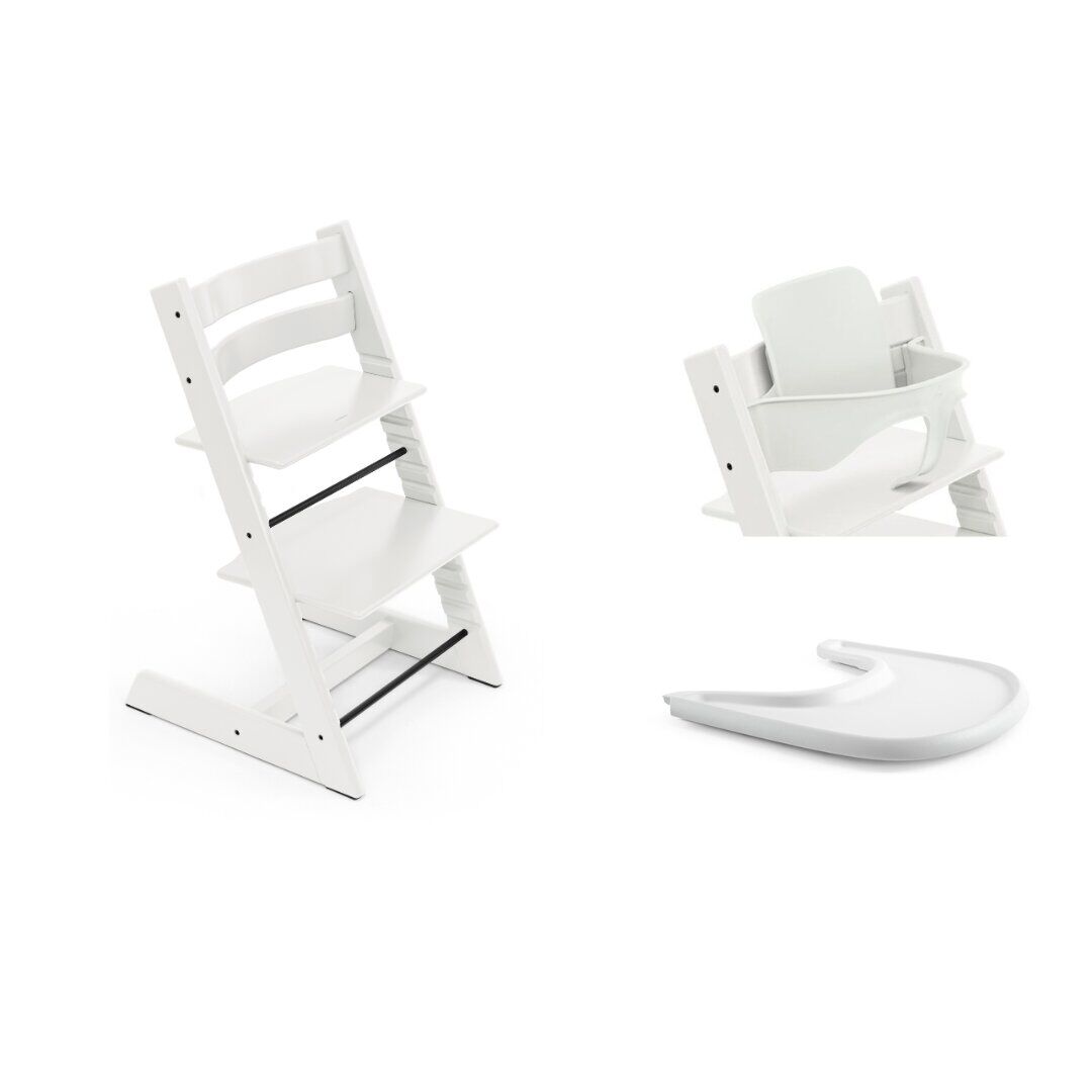Stokke Tripp Trapp High Chair White + Baby Set + Tray Bundle (3 pieces) image number 1