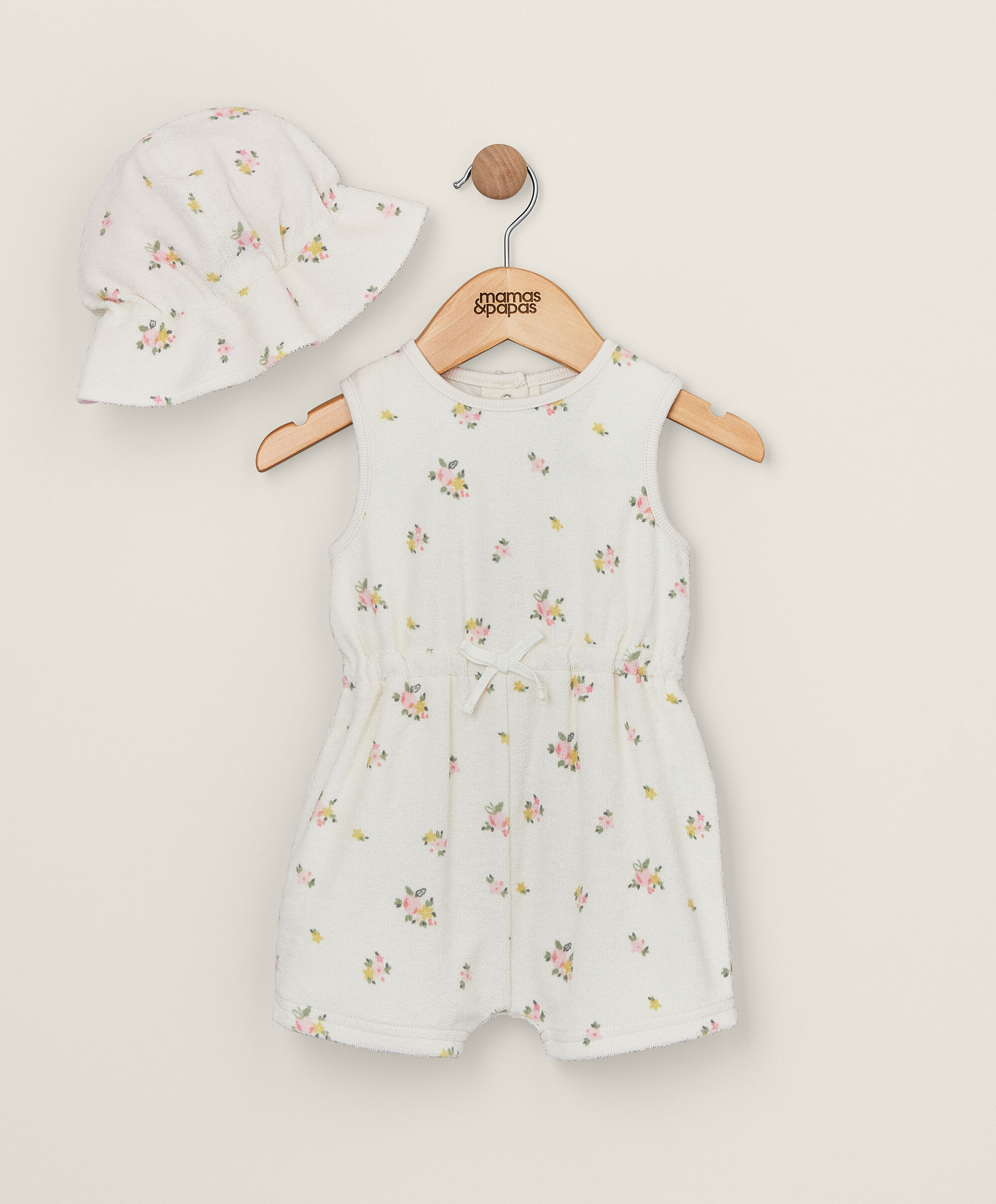 2 Piece Floral Towelling Romper & Hat image number 1