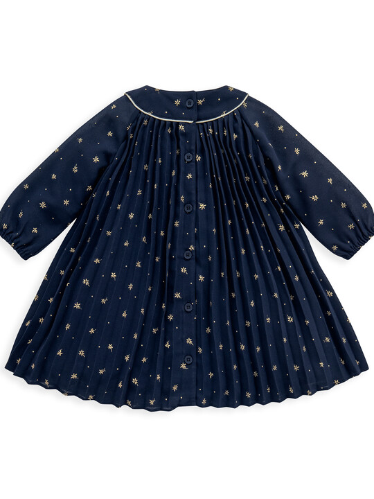 Navy Pleated Star Print Dress image number 2