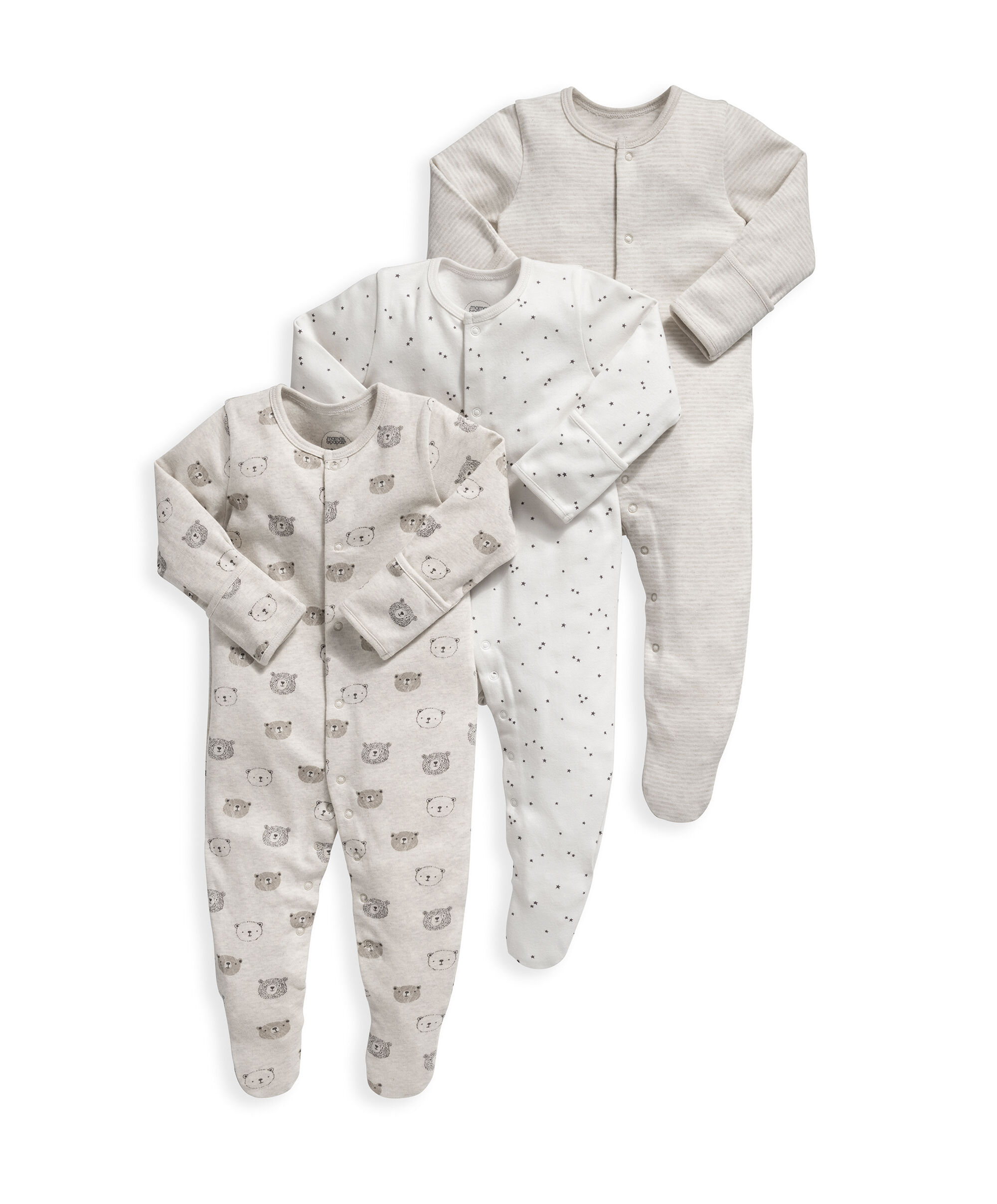 3 Pack Bear Sleepsuits