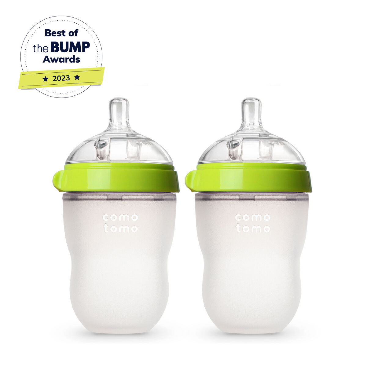 Comotomo Natural Feel Baby Feeding Bottle Green & White - 2 pcs x 250 ml image number 1