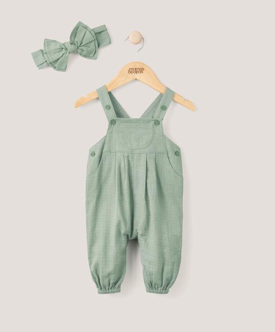 Woven  Dungarees & Headband - Green image number 1