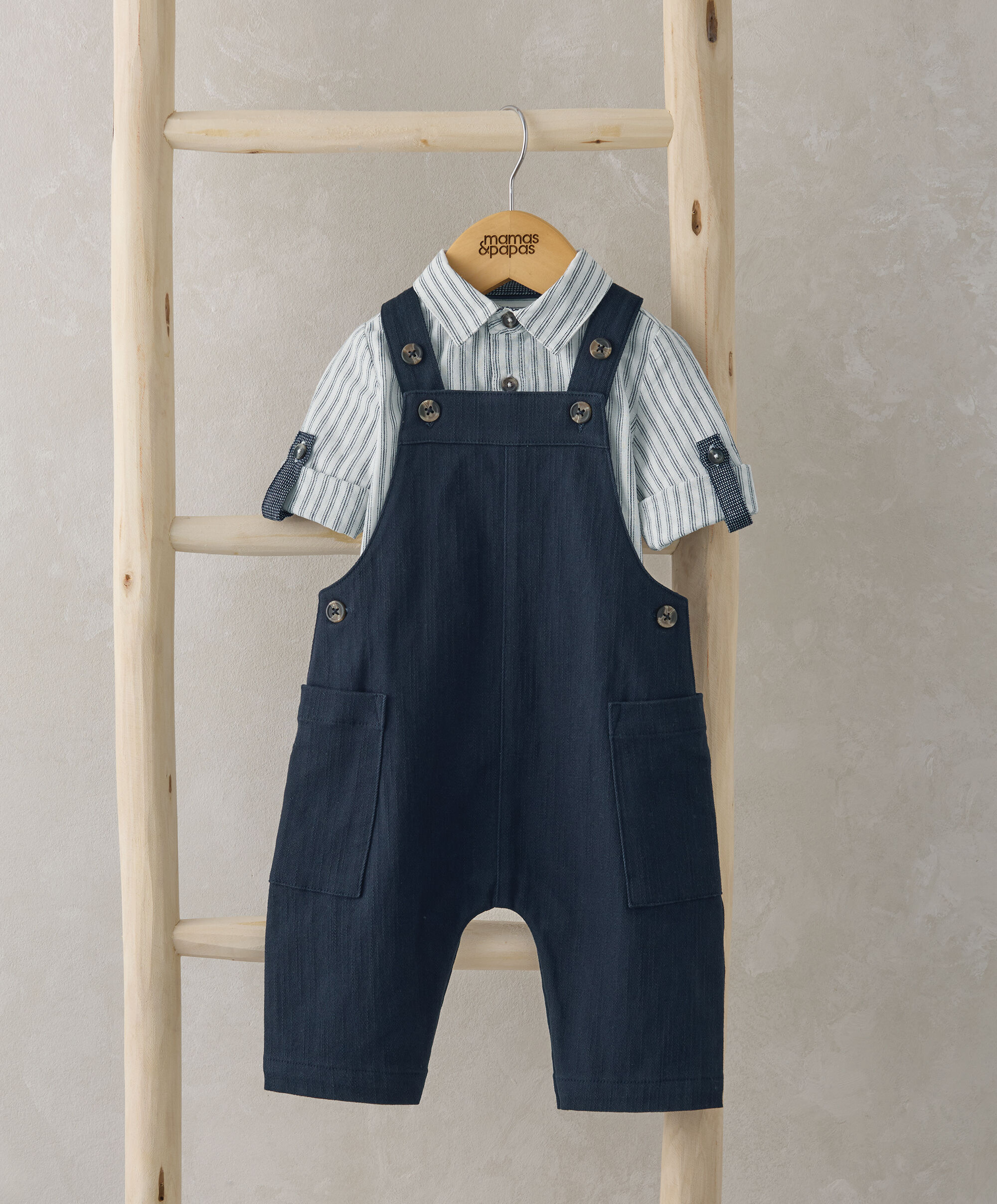 2 Piece Stripe Shirt & Dungaree Set - Blue image number 1