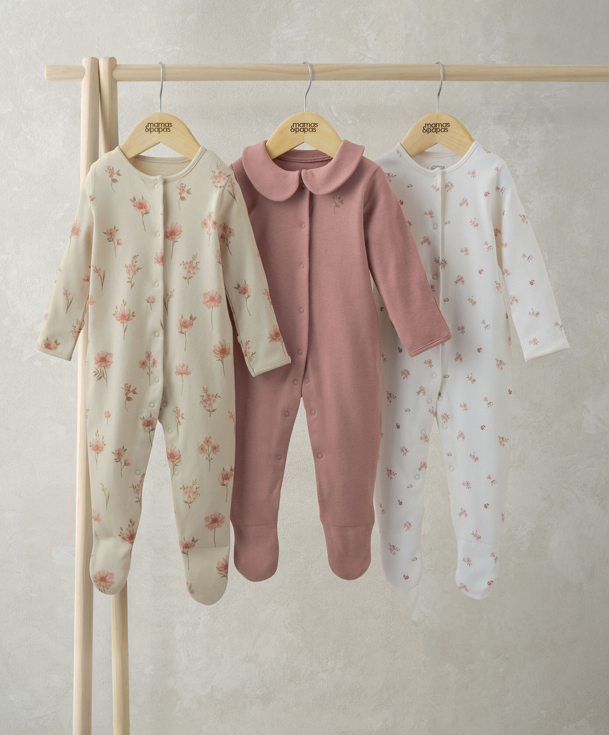 Dusky Floral Sleepsuits (Pack of 3) image number 1