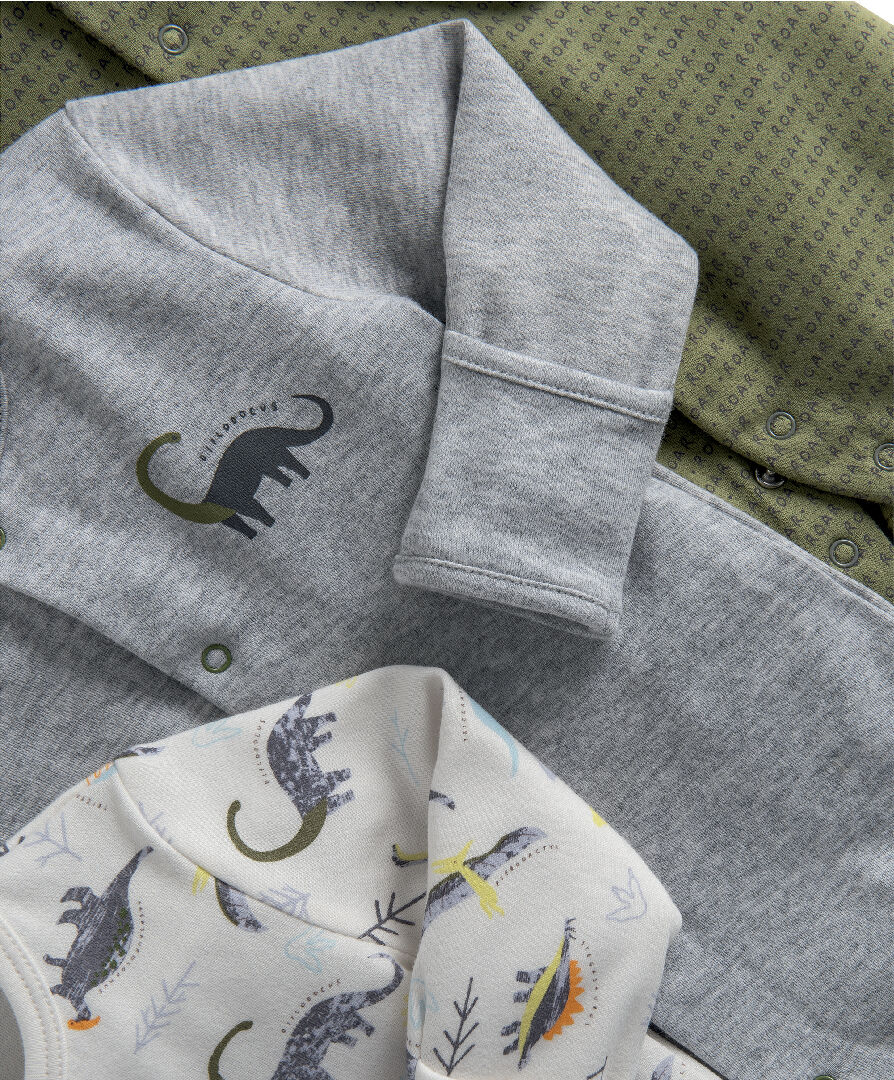 Jersey Cotton Dinosaur Sleepsuits 3 Pack image number 2